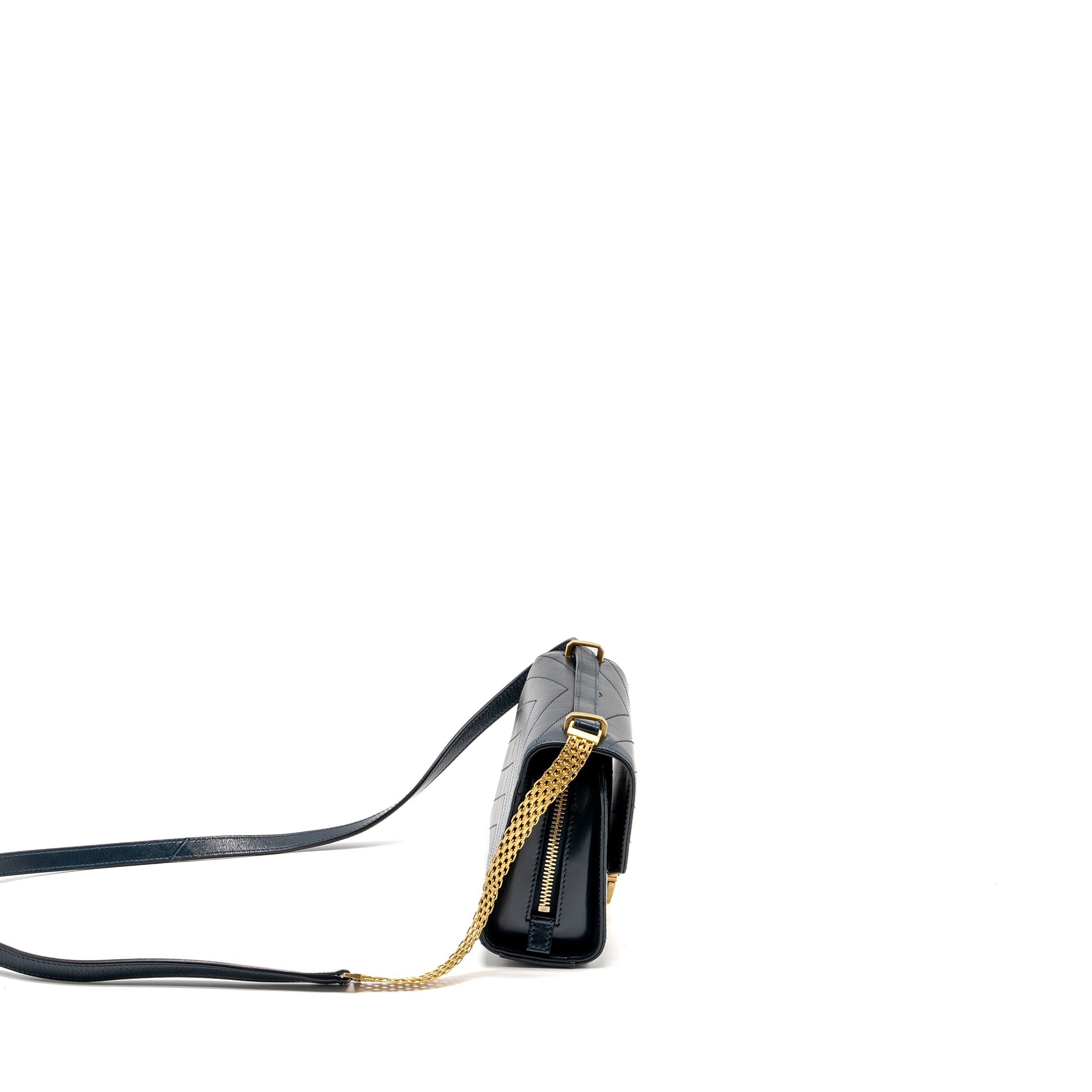 Chanel Lock me Up Chevron Medal Flap Bag Calfskin Dark Navy
