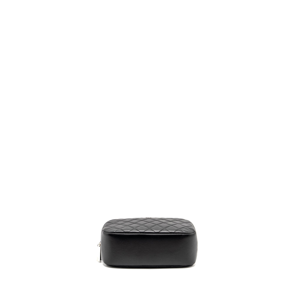 CHANEL Quilted Cosmetic Pouch Lambskin Black