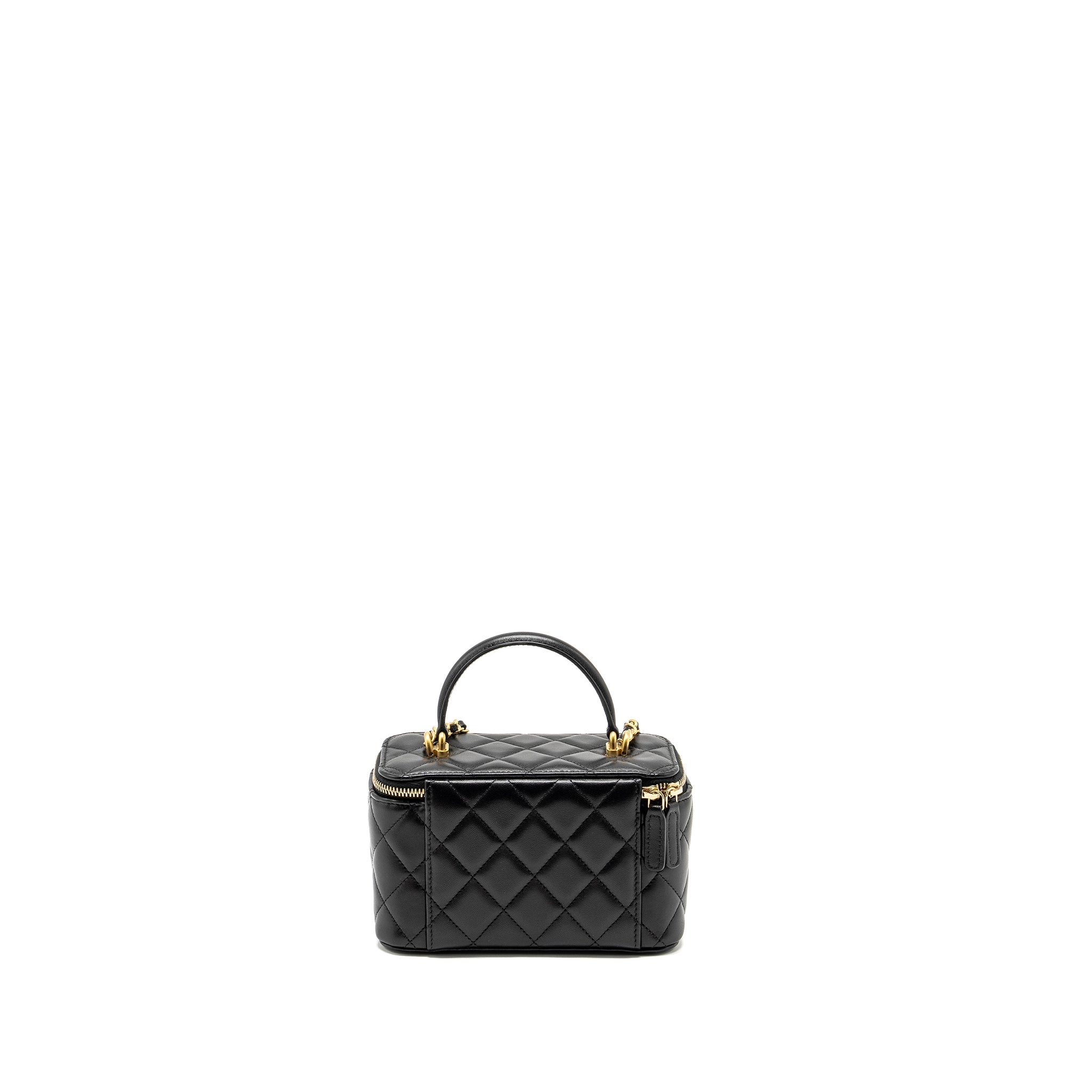 CHANEL Top Handle Long Vanity With Chain Lambskin Black