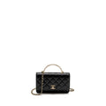 Chanel Pearl Detailed Top Handel Wallet On Chain Lambskin Black L (Microchip)