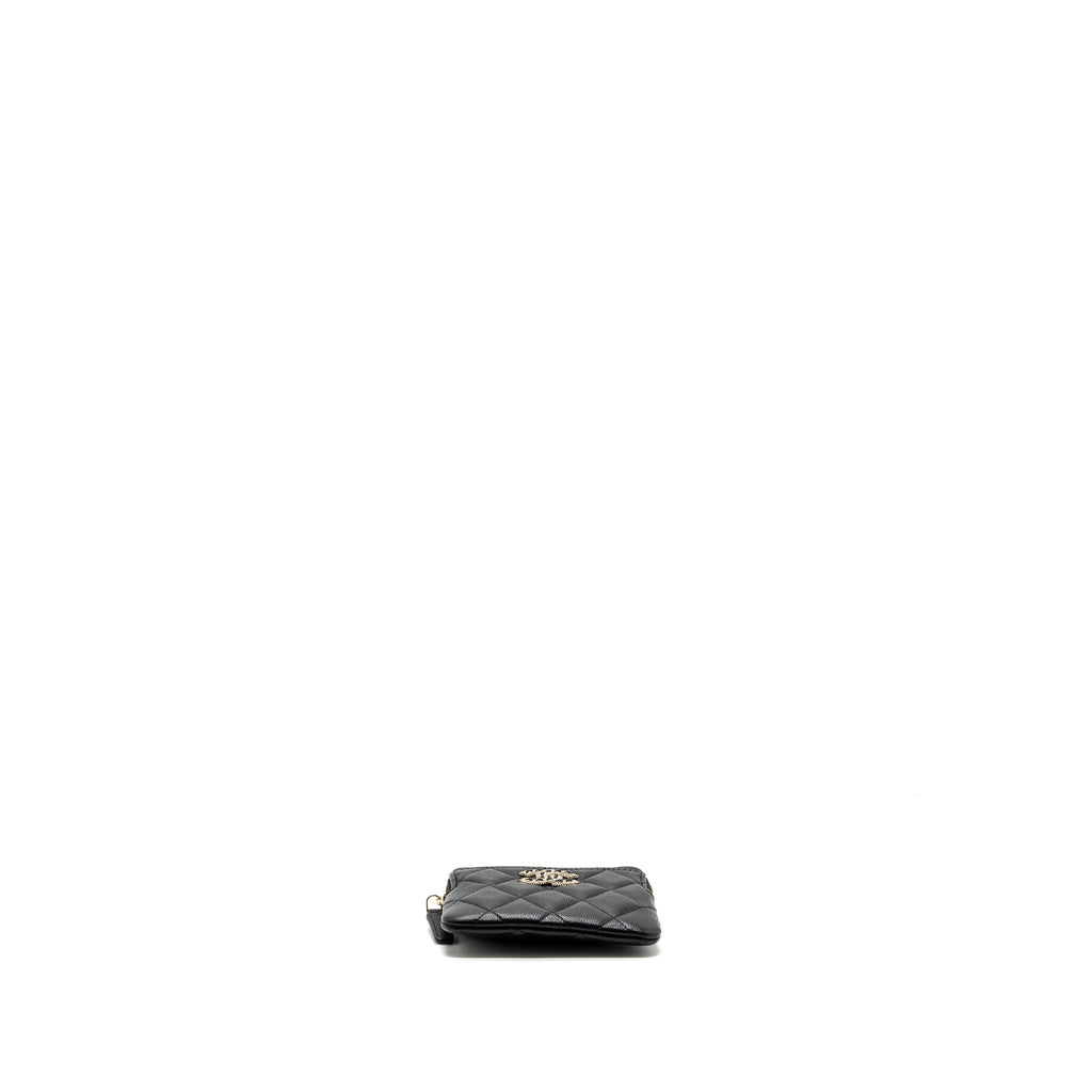 Chanel detailed CC logo zipper small wallet caviar black L