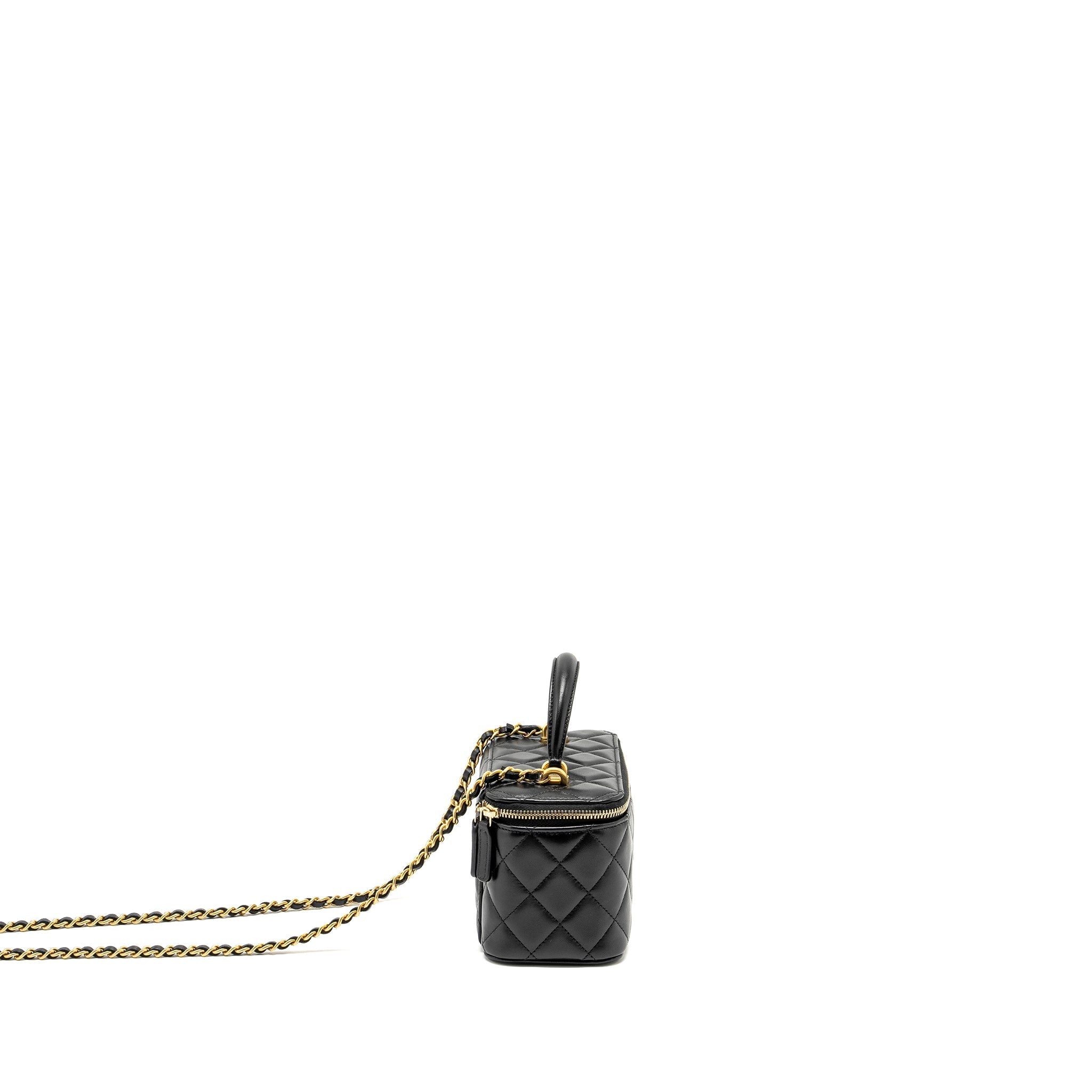 CHANEL Top Handle Long Vanity With Chain Lambskin Black
