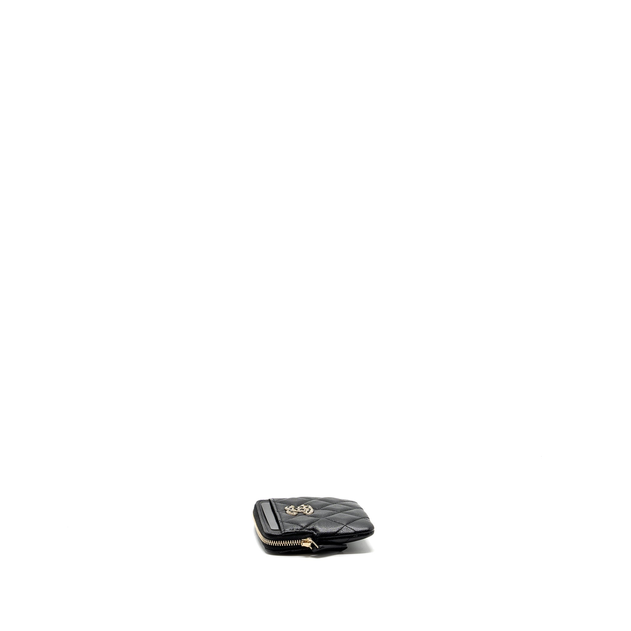 Chanel detailed CC logo zipper small wallet caviar black L