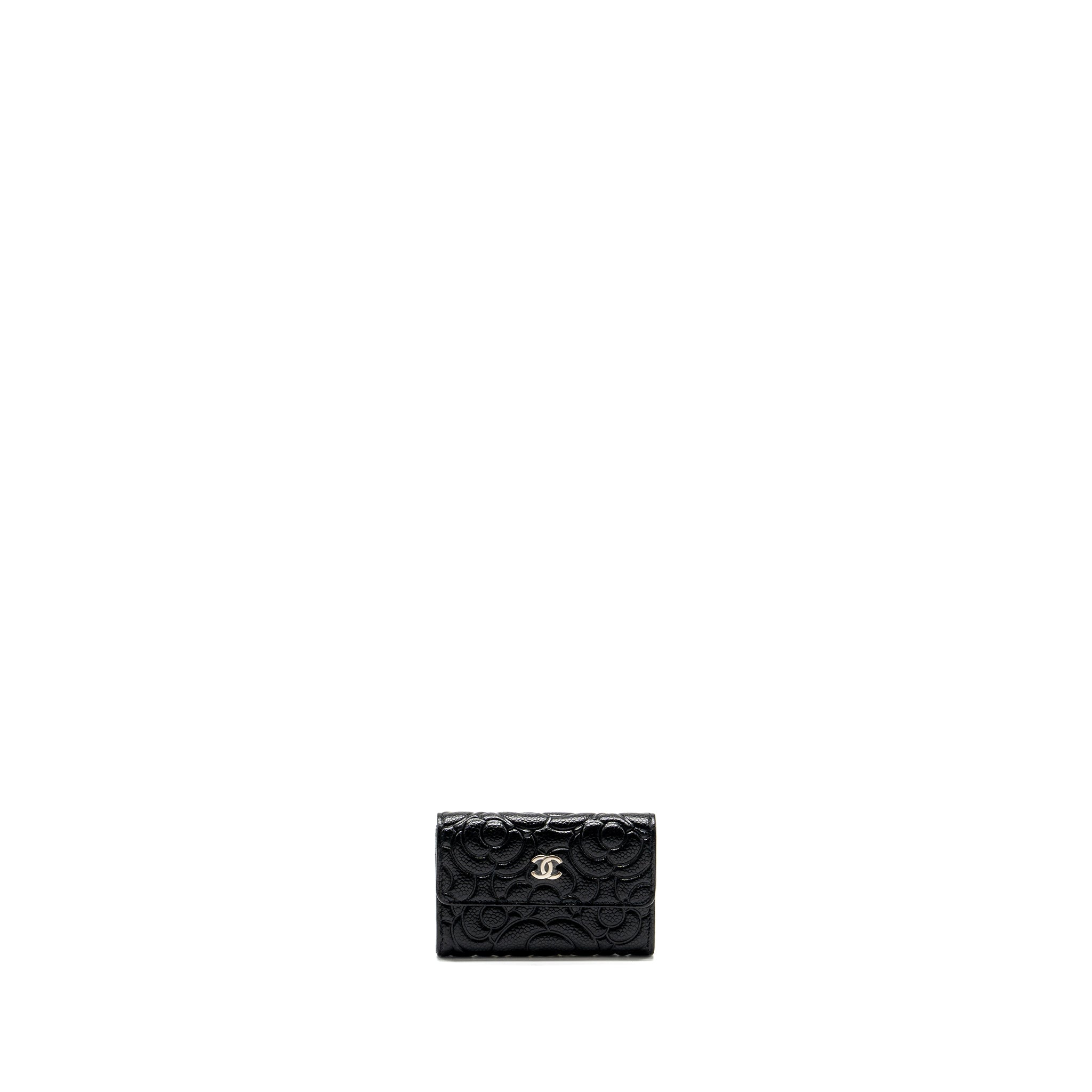 Chanel Camellia Embossed Card Holder Caviar Black