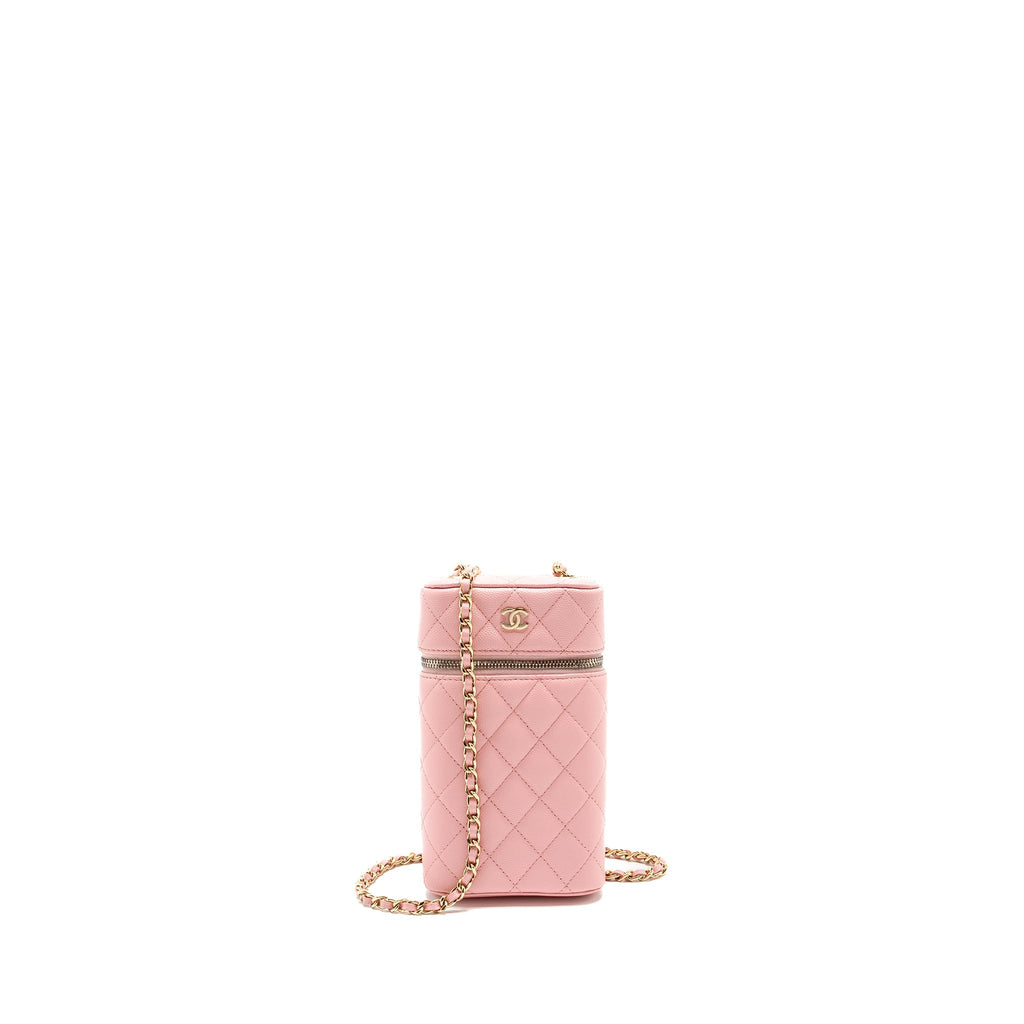 Chanel Vanity Phone Holder With Chain Caviar Pink L