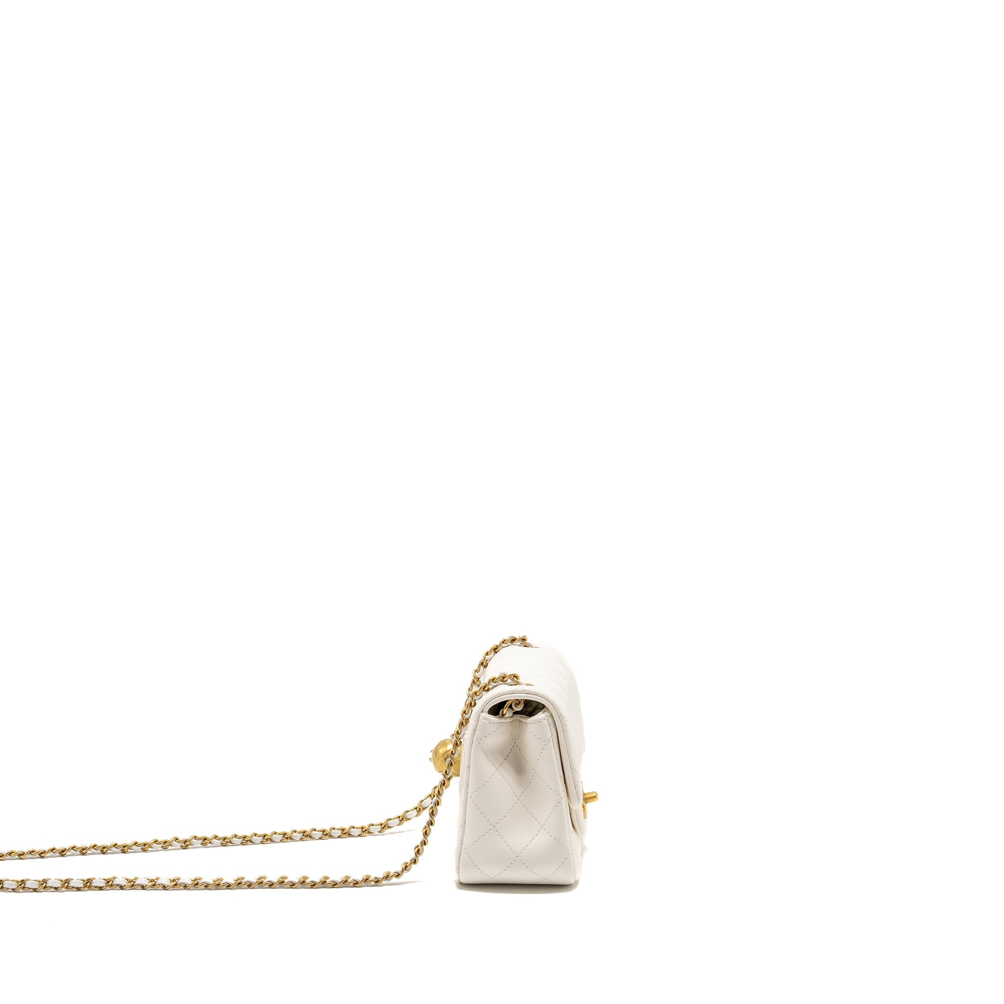 Chanel Pearl Crush Mini Square Lambskin White  (microchip)
