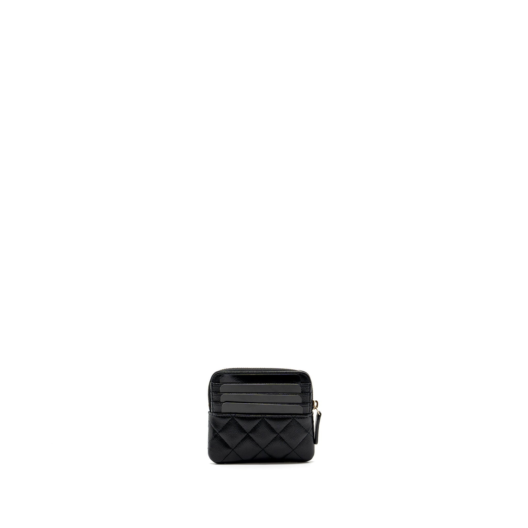 Chanel detailed CC logo zipper small wallet caviar black L