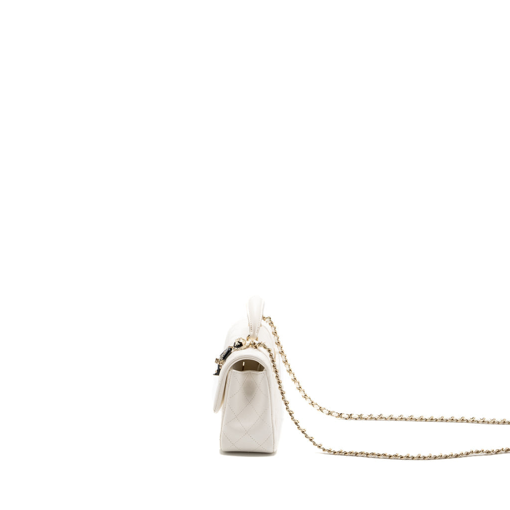 Chanel top handle mini rectangular flap bag lambskin white L (Microchip)