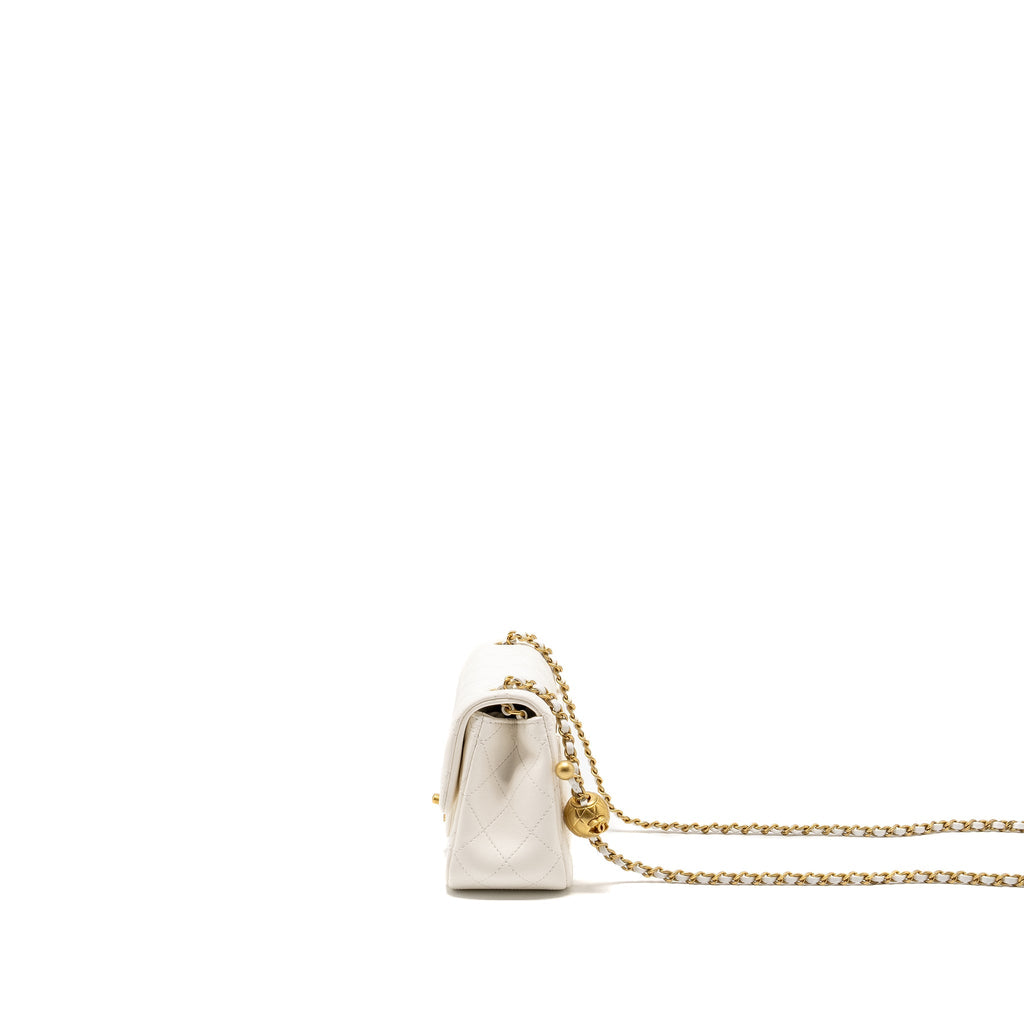 Chanel Pearl Crush Mini Square Lambskin White  (microchip)