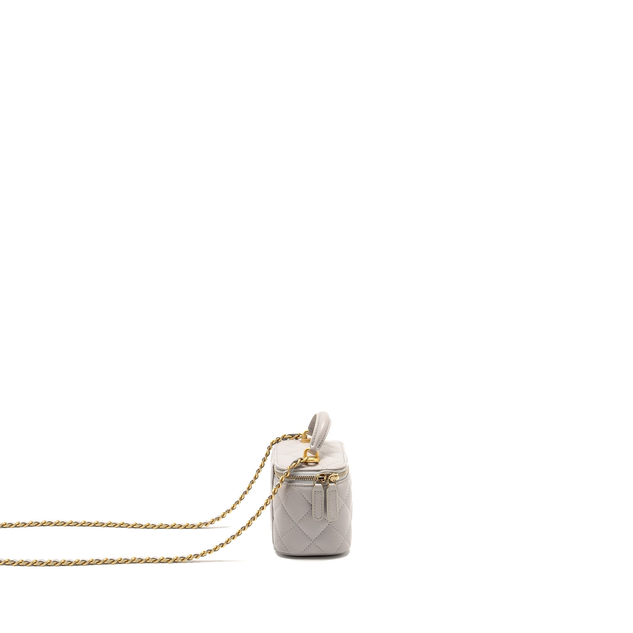 Chanel Top Handle Mini Vanity Case Lambskin Light Grey