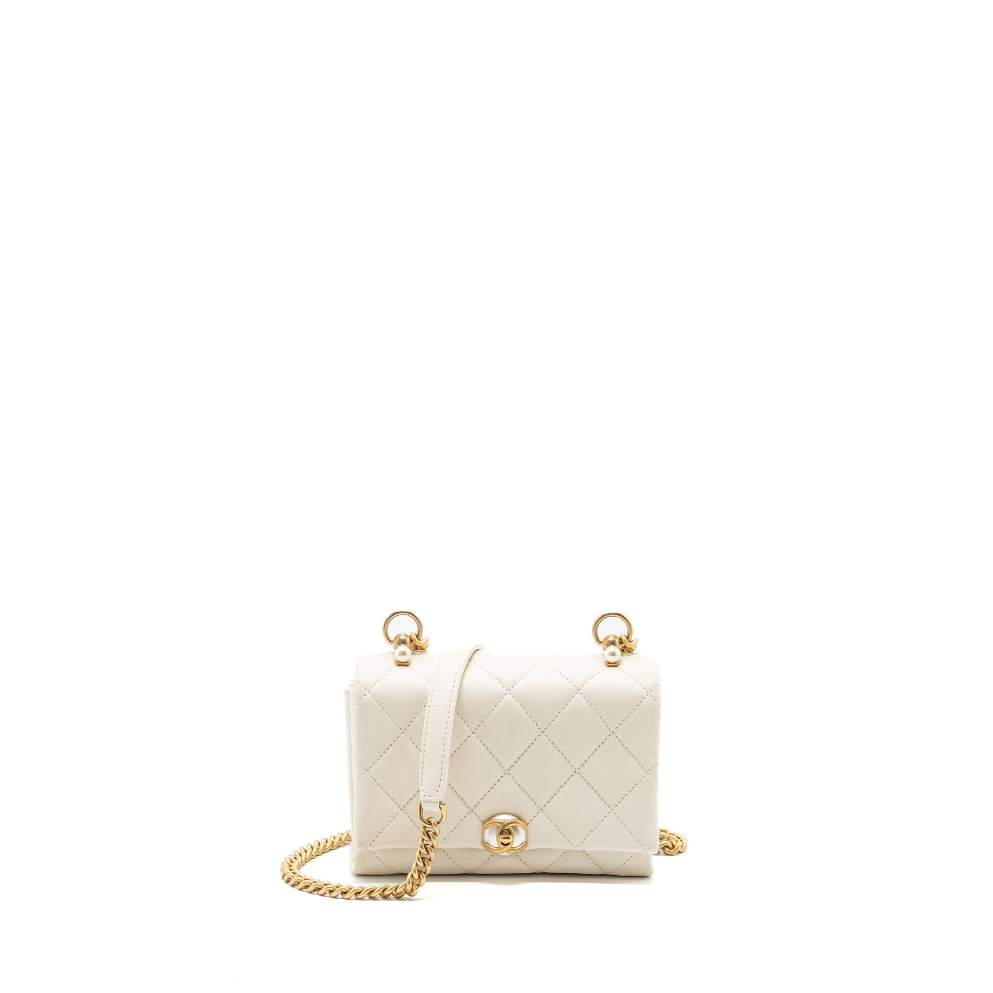 Chanel quilted mini flap bag Calfskin white