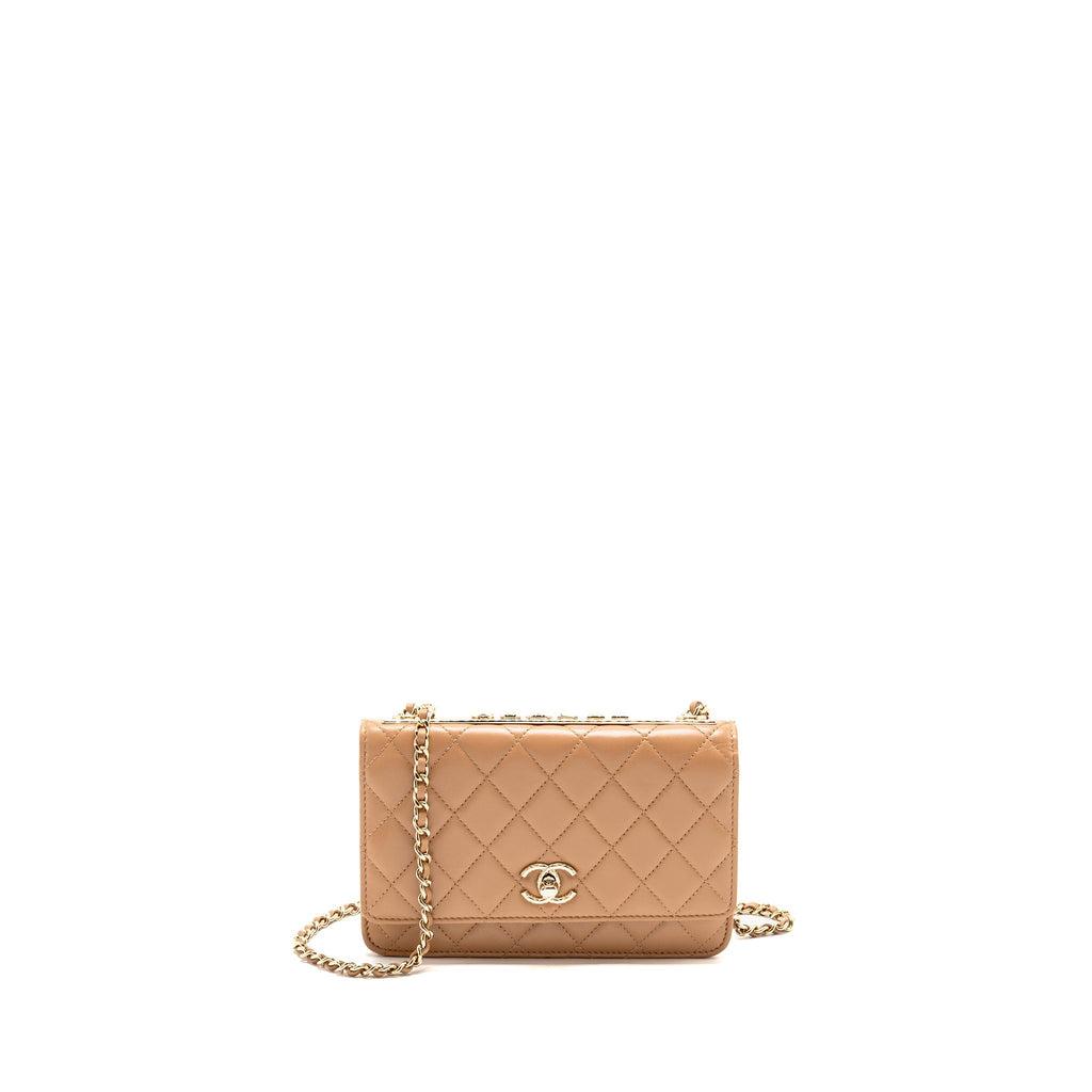 Chanel Trendy CC Wallet On Chain Lambskin Dark Beige