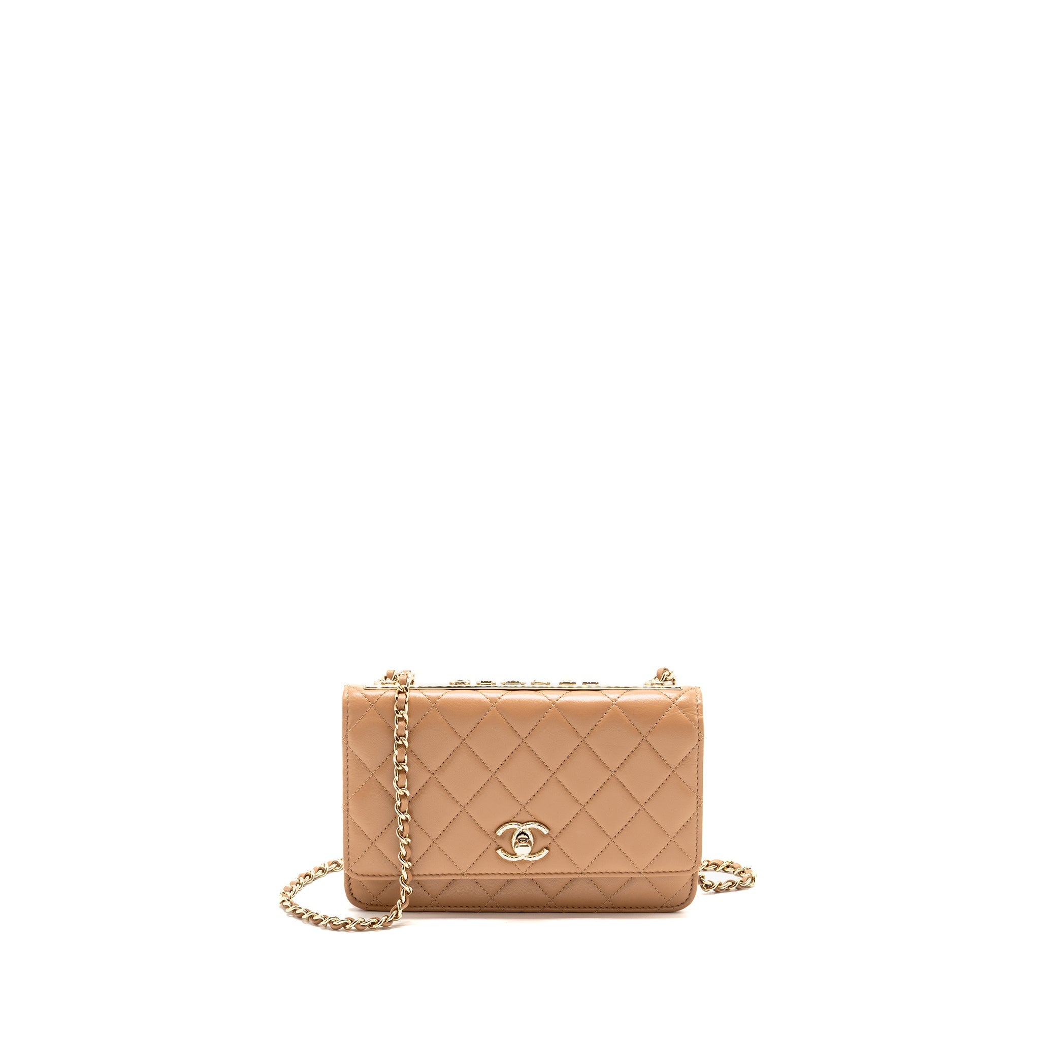 Chanel Trendy CC Wallet On Chain Lambskin Dark Beige