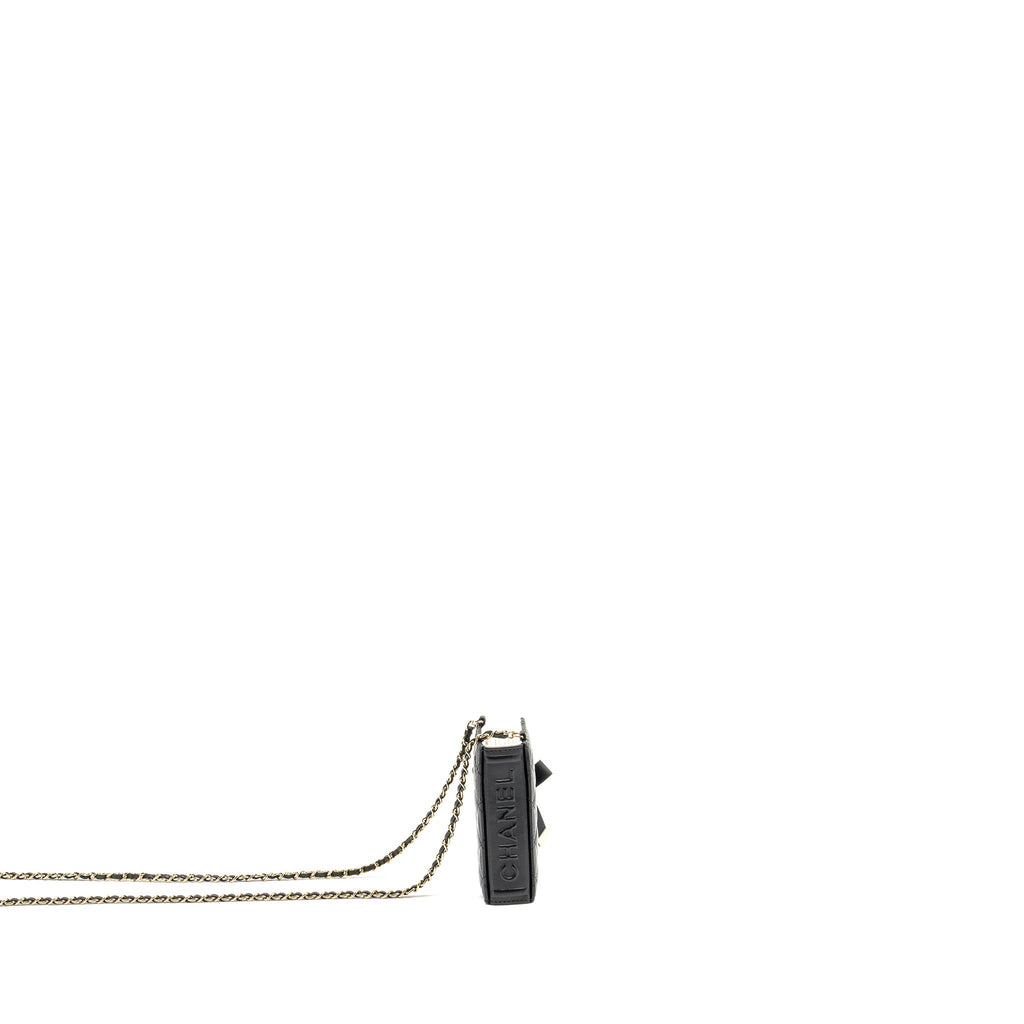 Chanel mini Book Card Holder with Chain Lambskin Black L (microchip)