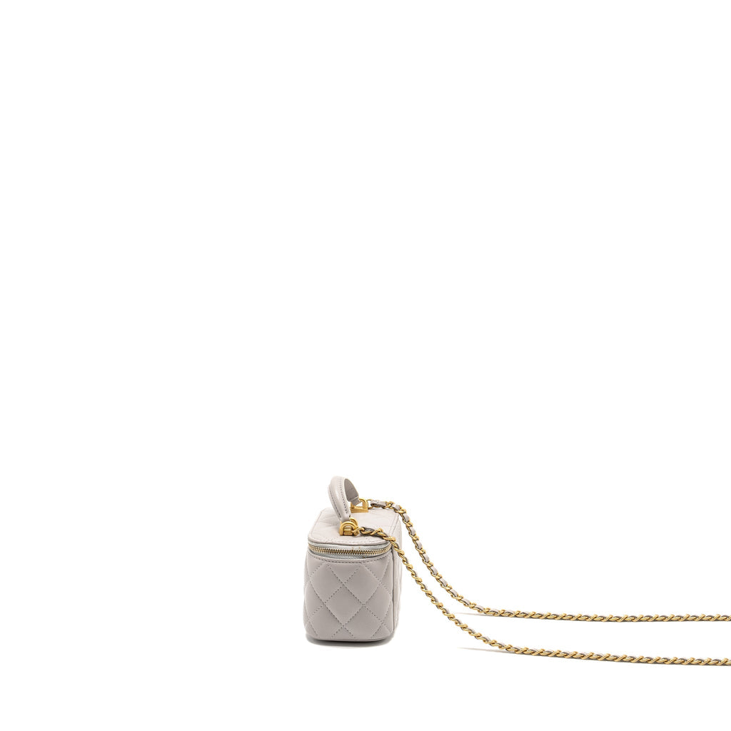 Chanel Top Handle Mini Vanity Case Lambskin Light Grey