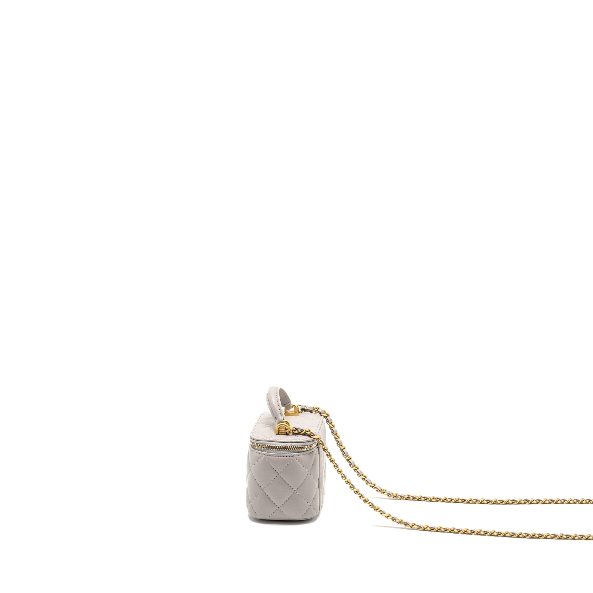 Chanel Top Handle Mini Vanity Case Lambskin Light Grey