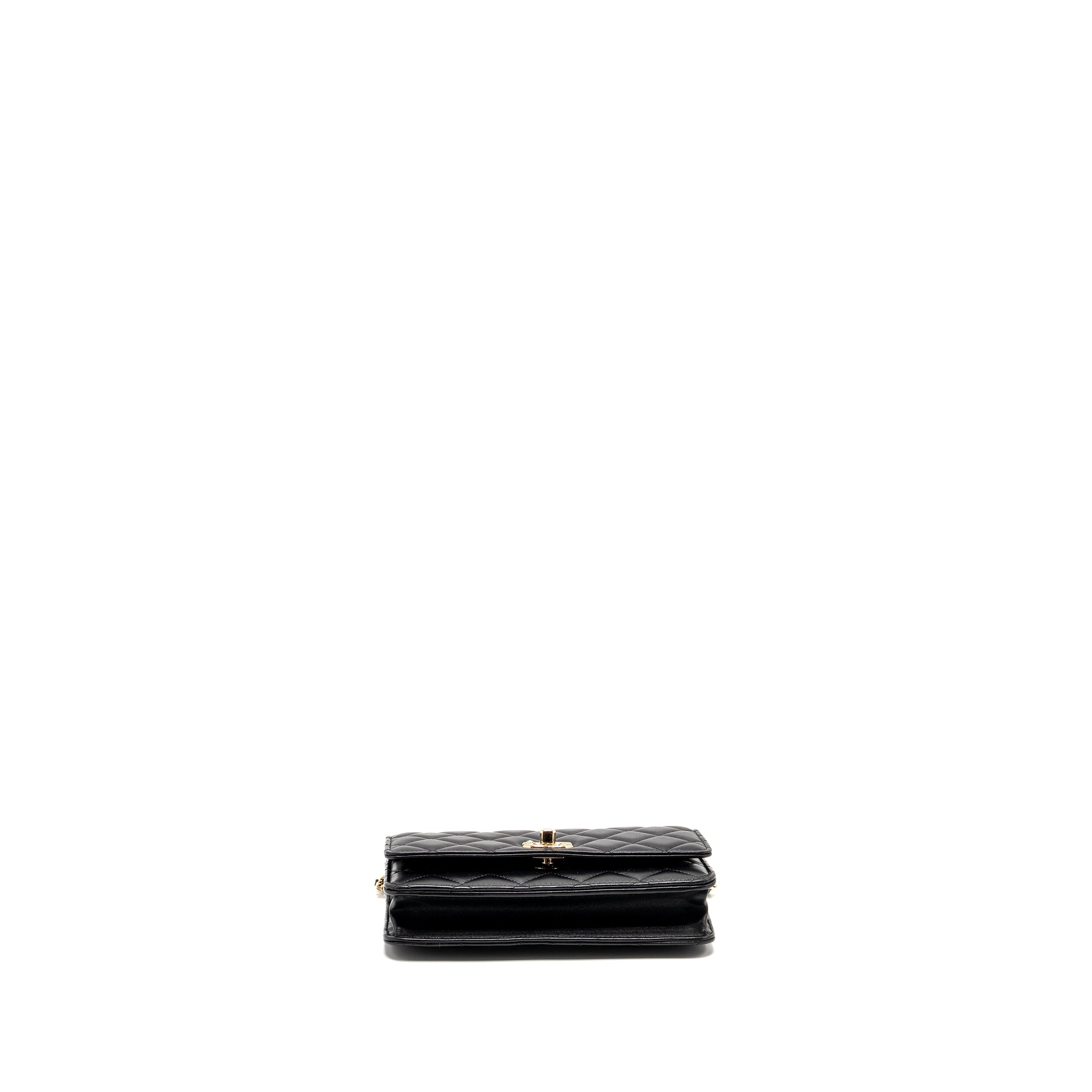 Chanel Pearl Detailed Top Handel Wallet On Chain Lambskin Black L (Microchip)