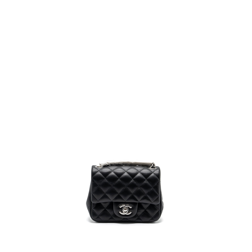 Chanel mini square flap bag lambskin Black  (microchip)