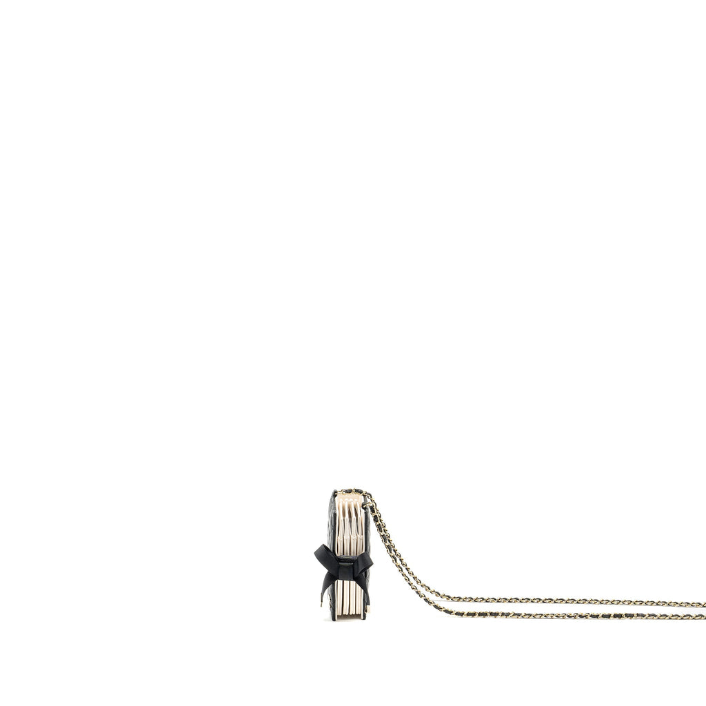 Chanel mini Book Card Holder with Chain Lambskin Black L (microchip)