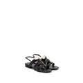 Chanel Size 39 21K Grosgrain Chain CC Logo With White Bow Sandals Black L