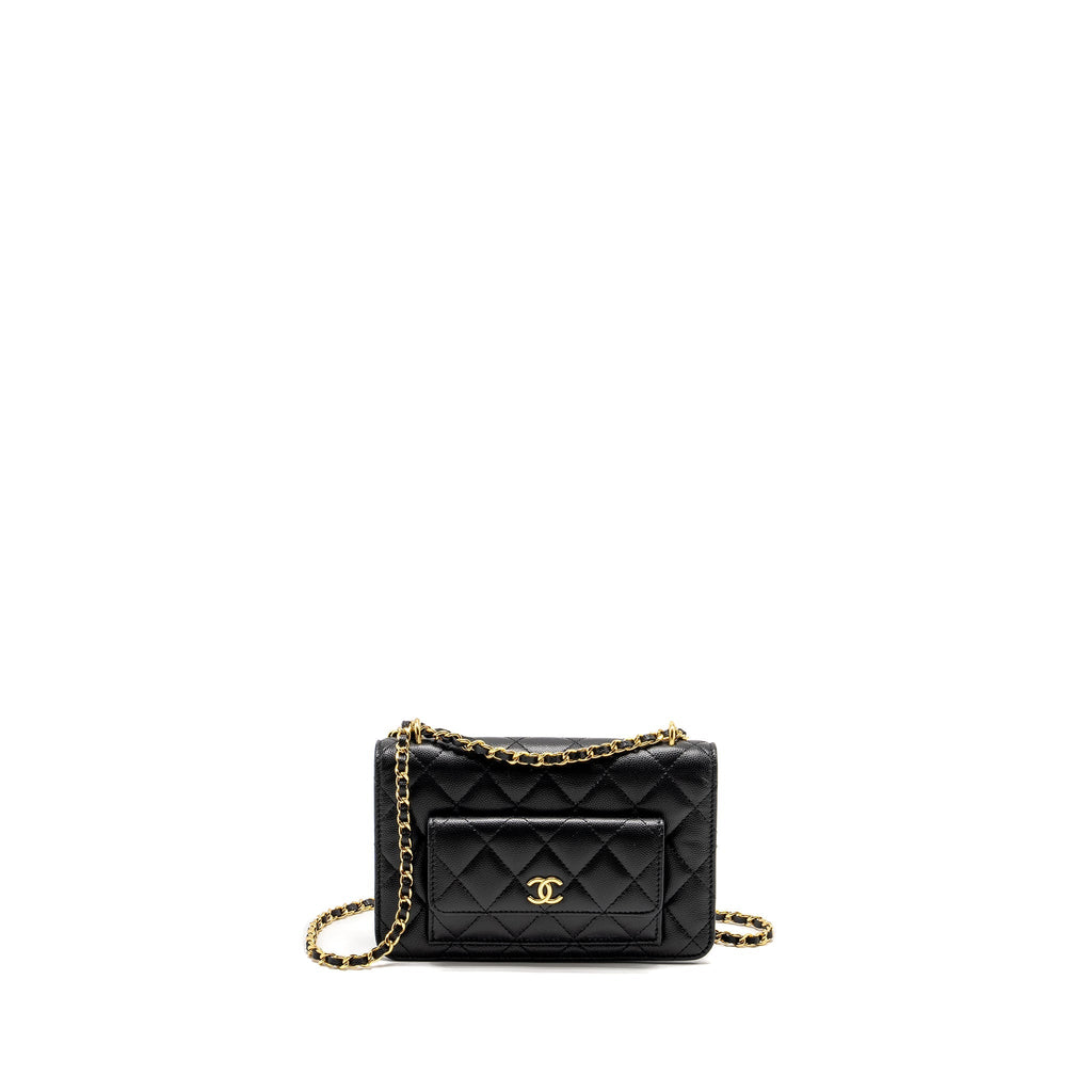 Chanel flap wallet with chain caviar black  (microchip)