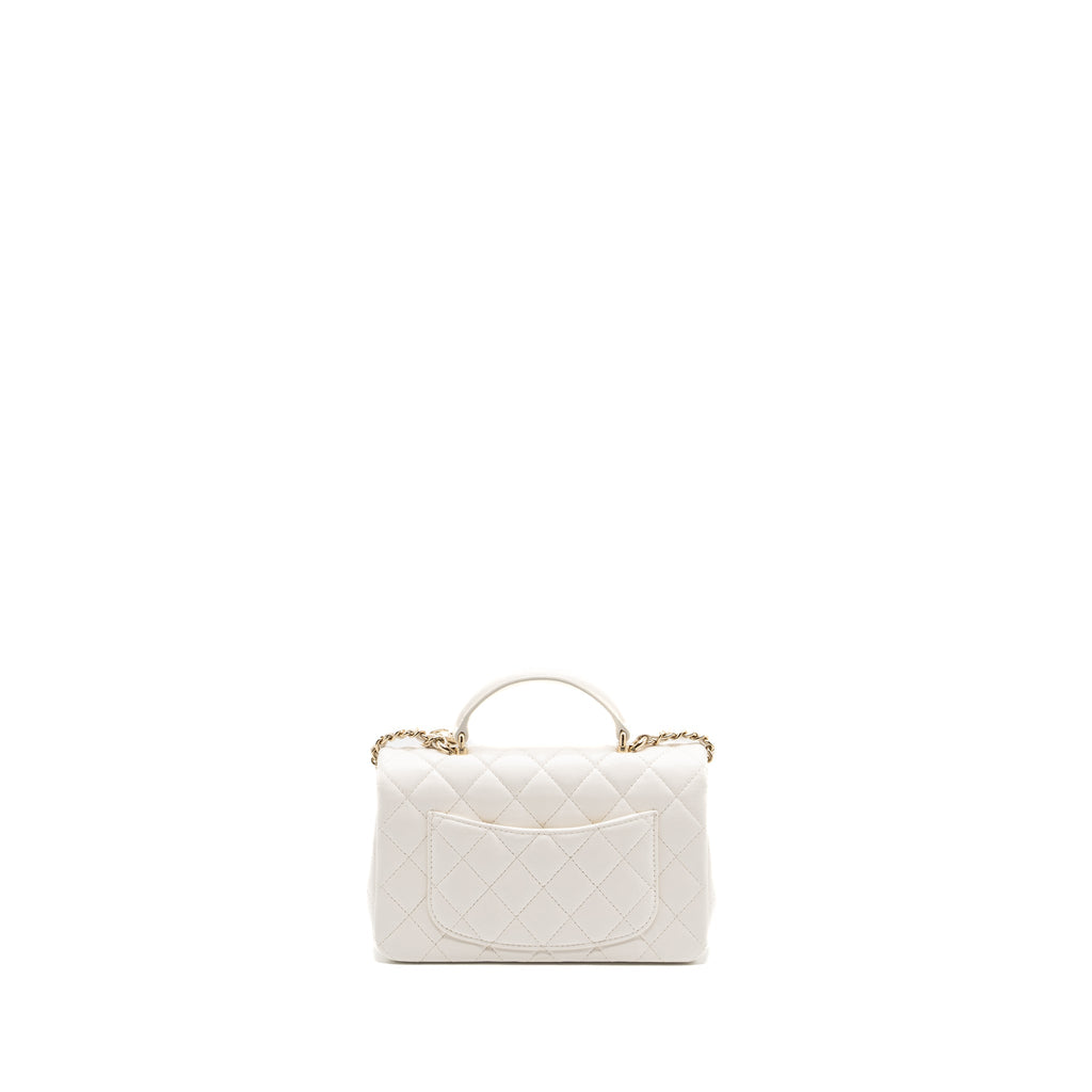 Chanel top handle mini rectangular flap bag lambskin white L (Microchip)