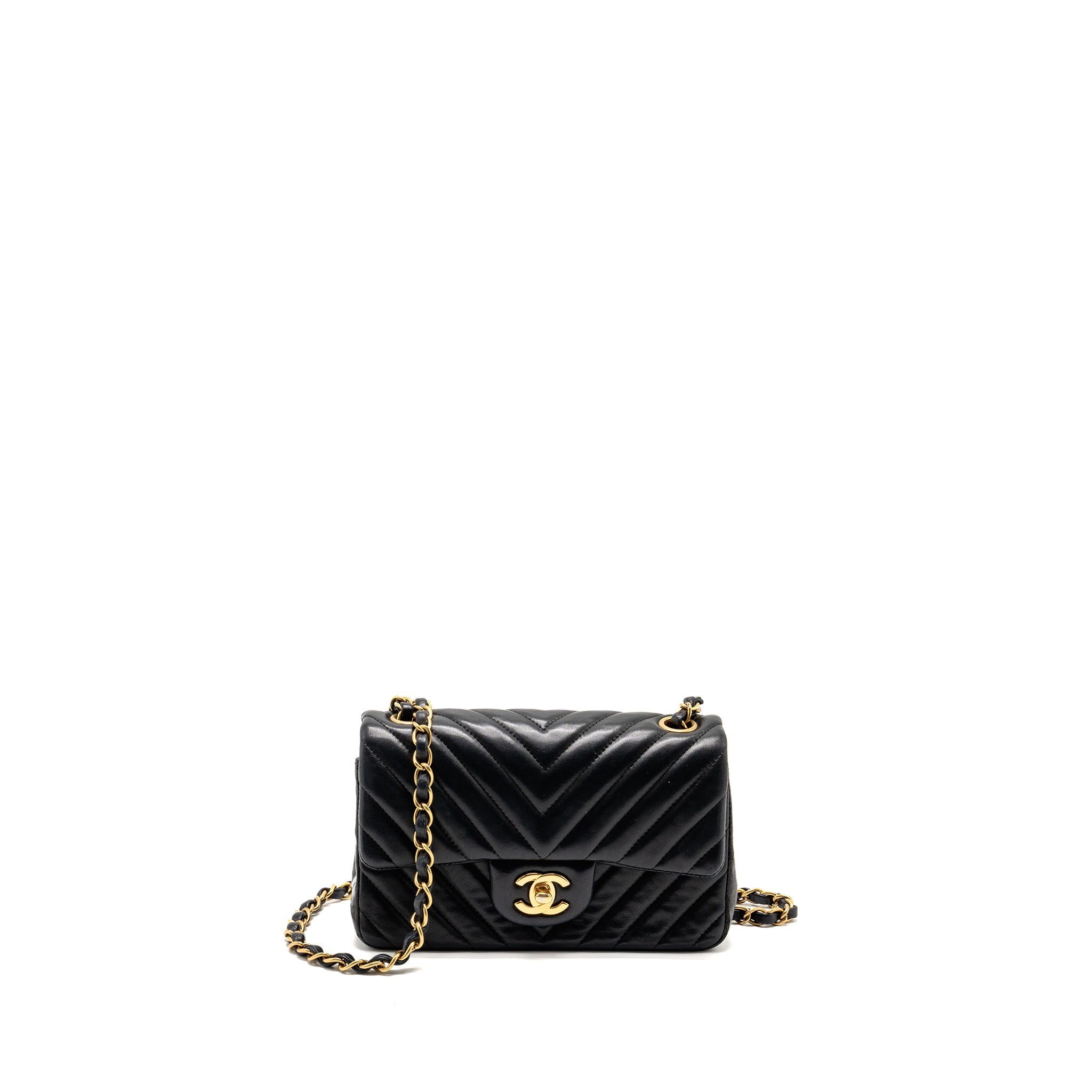 Chanel Mini Rectangular Flap Bag Chevron Lambskin Black
