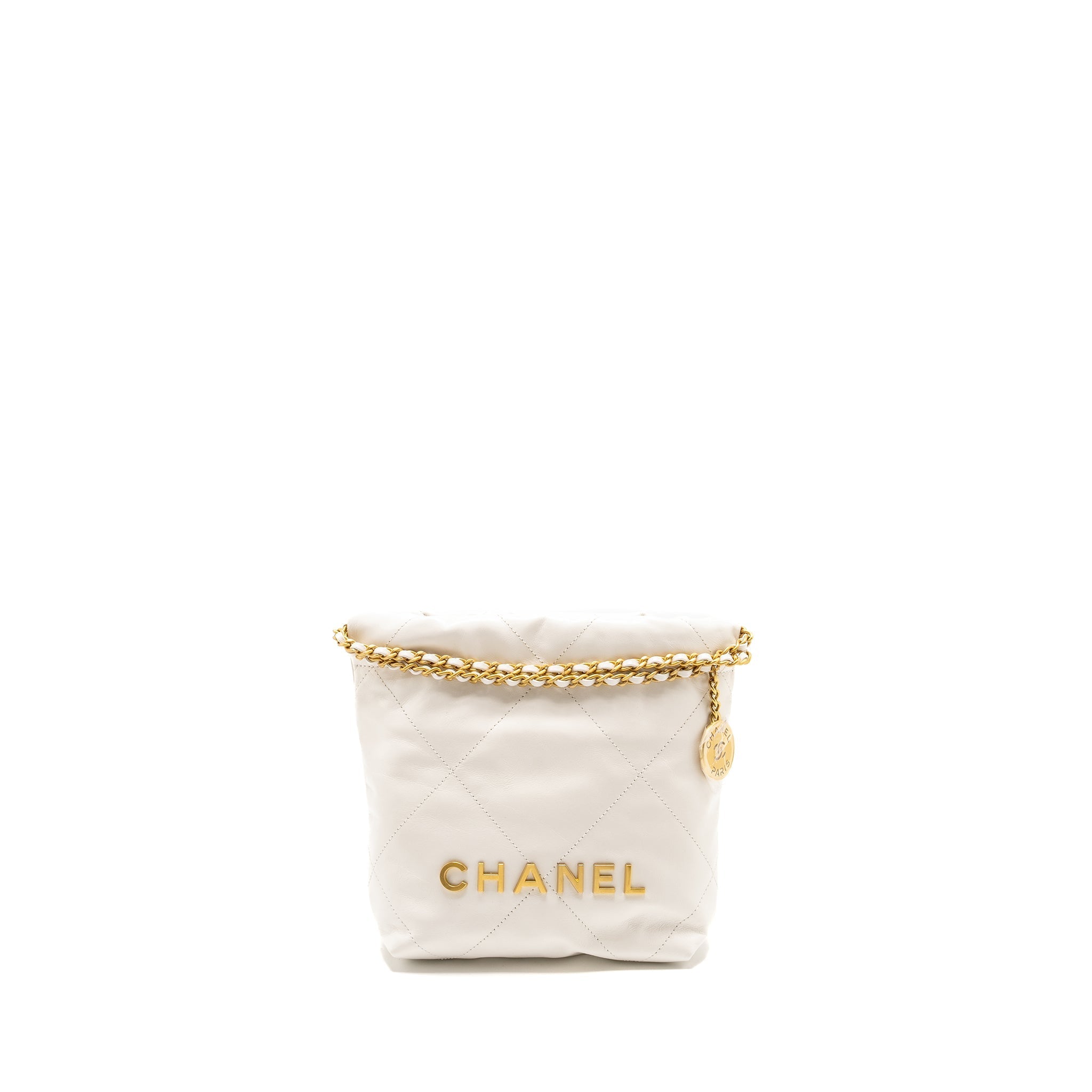 Chanel Mini 22 Bag Shiny Calfskin White  (Microchip)