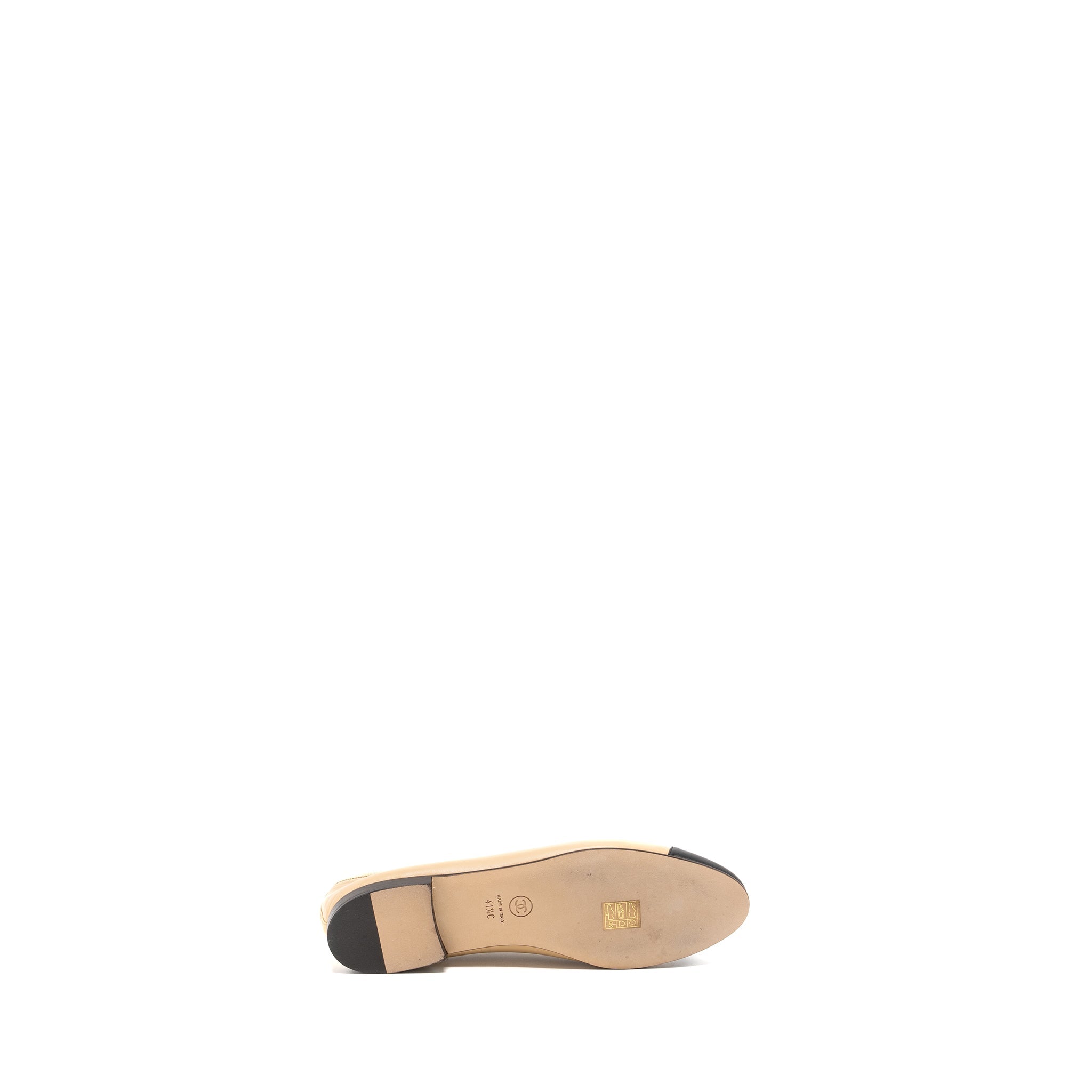Chanel Size 41.5 Ballerina Flat Shoes Lambskin Beige/Black