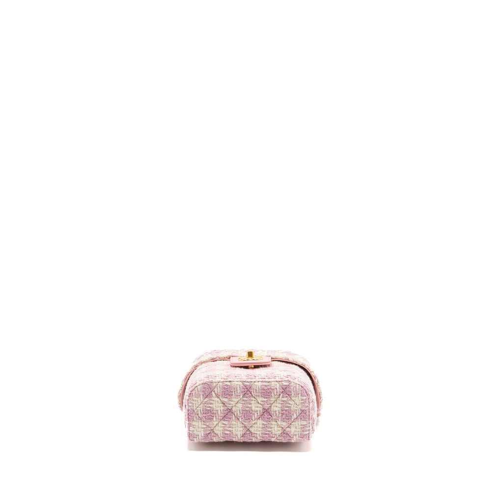 Chanel 23s Top Handle Small Vanity Case With Chain Tweed/lambskin Pink Brushed (Microchip)