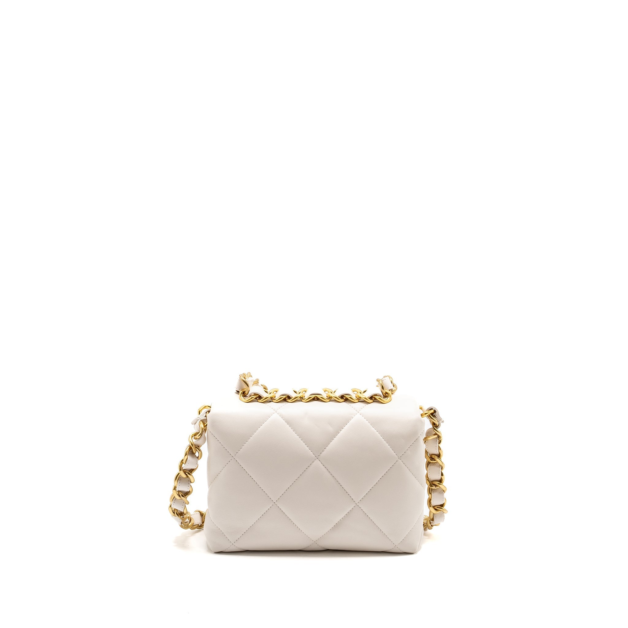 Chanel 22B Chain Cushion Flap Bag Lambskin White  (Microchip)