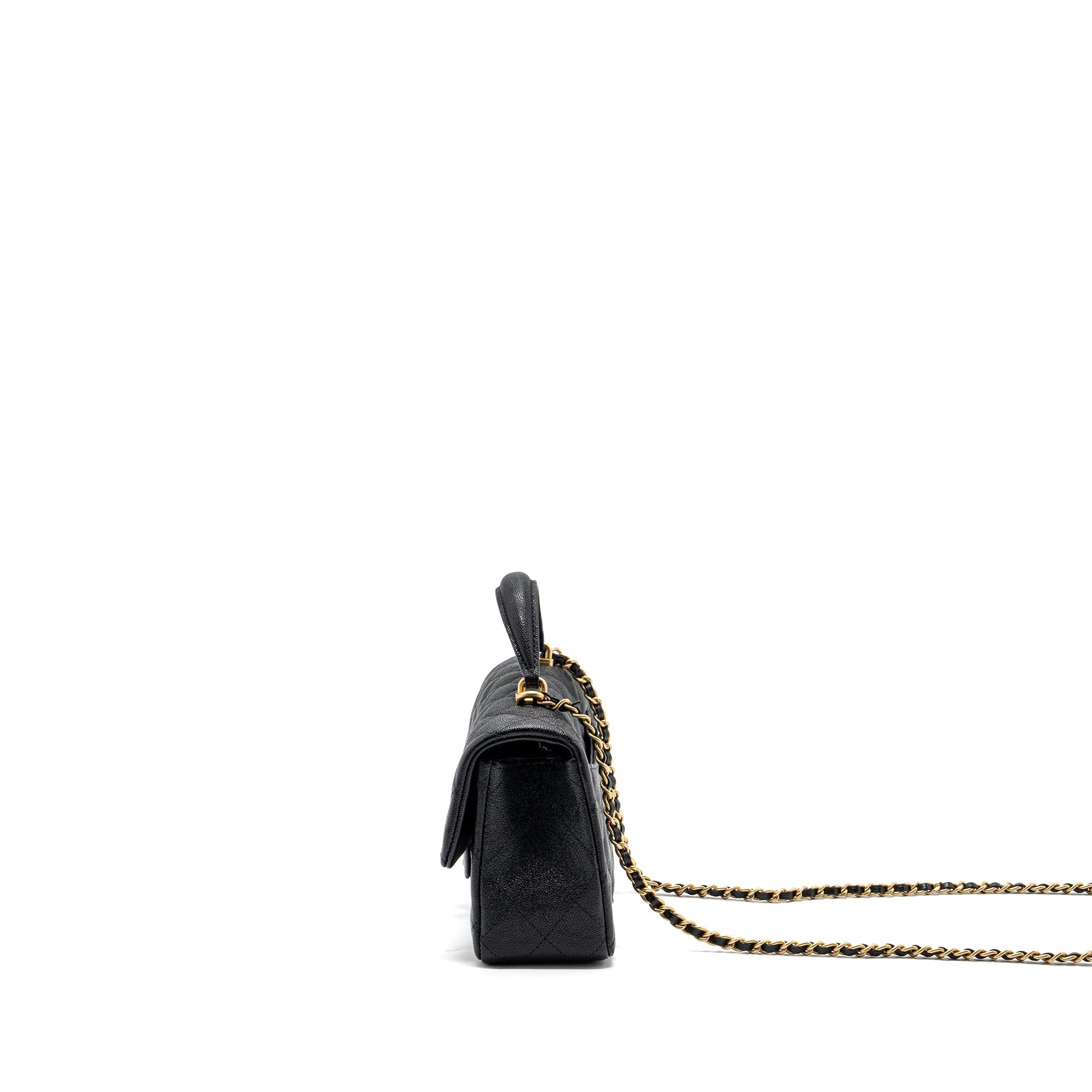 Chanel top handle mini rectangular flap bag caviar black