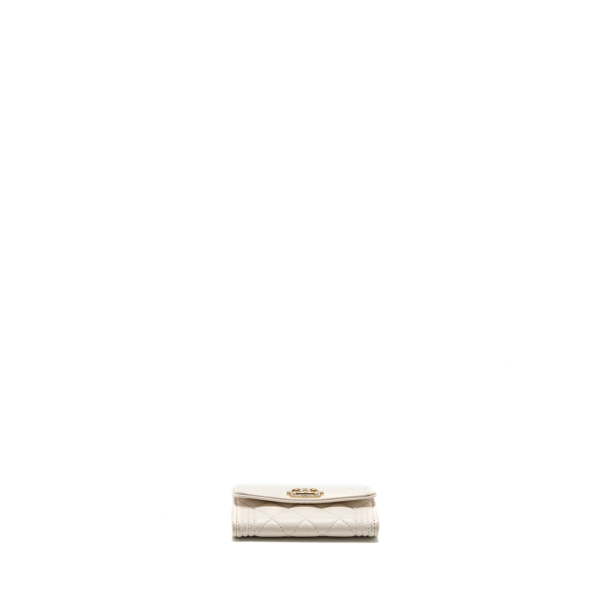 Chanel Boy Flap Card Holder Caviar White L