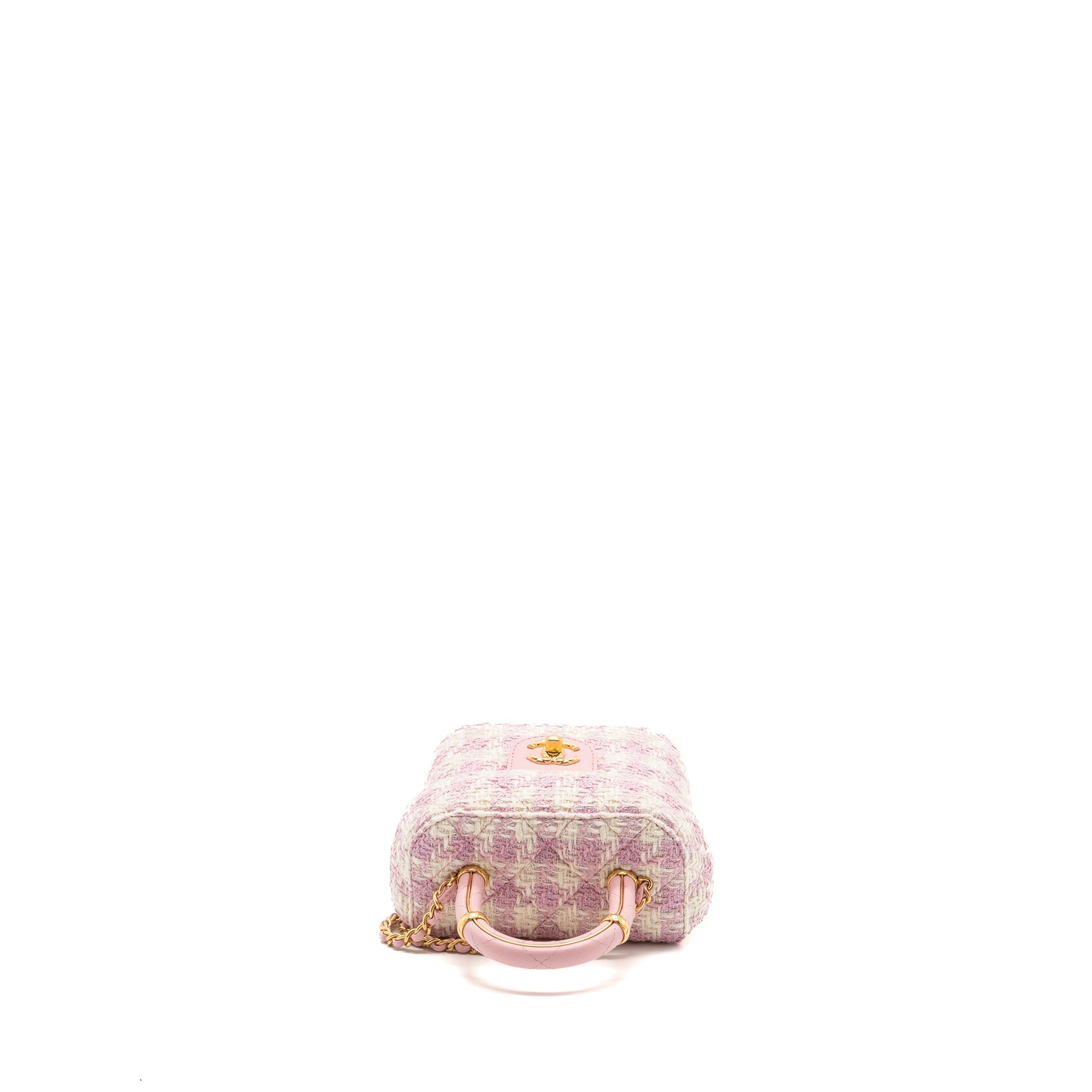 Chanel 23s Top Handle Small Vanity Case With Chain Tweed/lambskin Pink Brushed (Microchip)