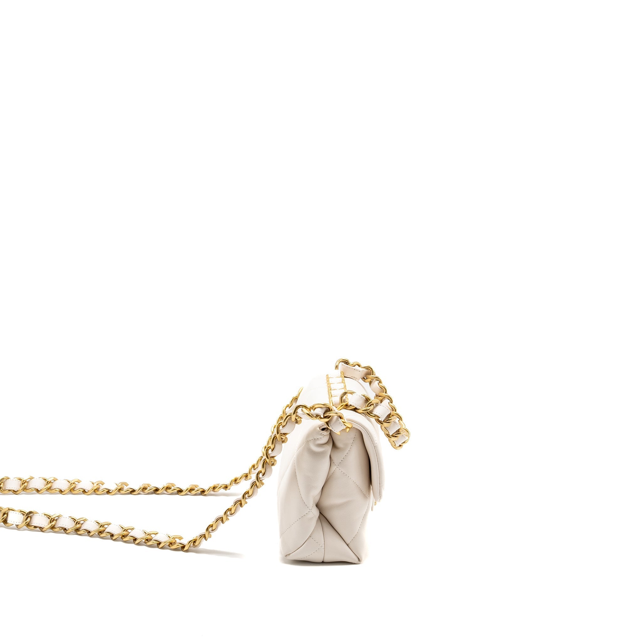 Chanel 22B Chain Cushion Flap Bag Lambskin White  (Microchip)