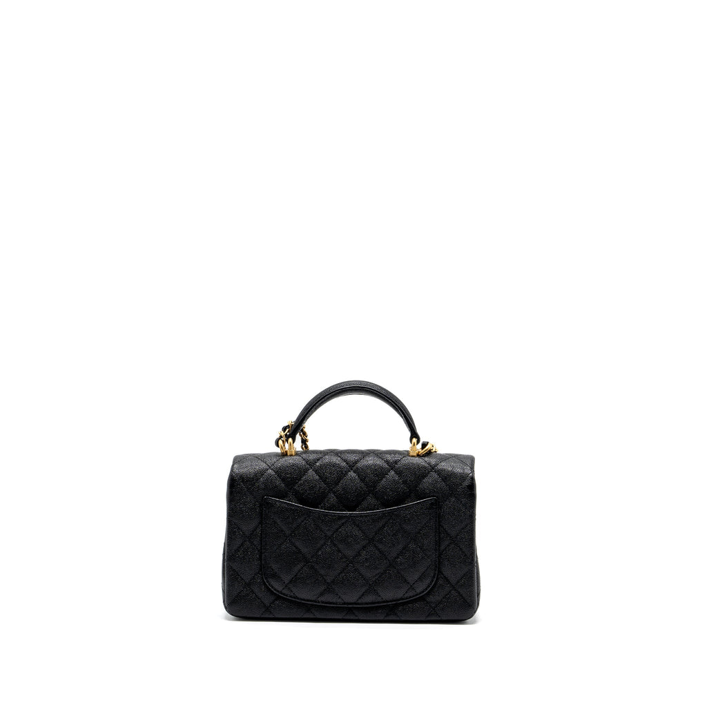 Chanel top handle mini rectangular flap bag caviar black