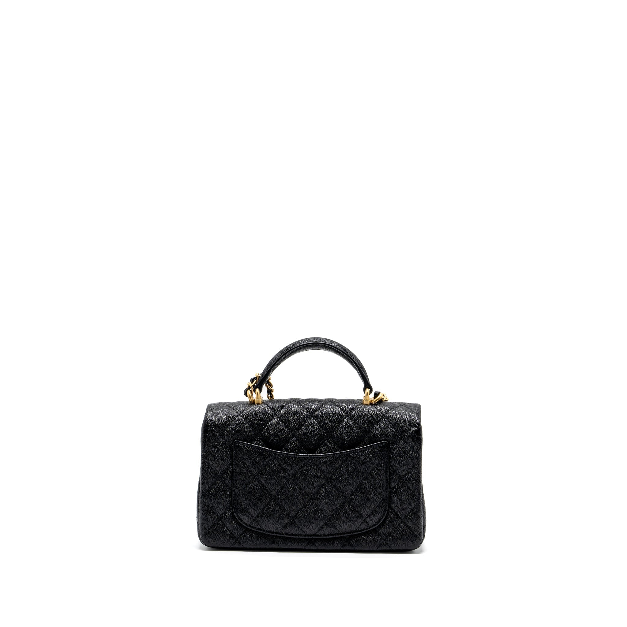 Chanel top handle mini rectangular flap bag caviar black