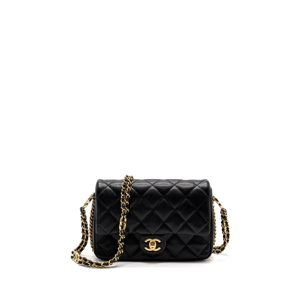 Chanel 23C flap bag with cc logo chain caviar black  (microchip)