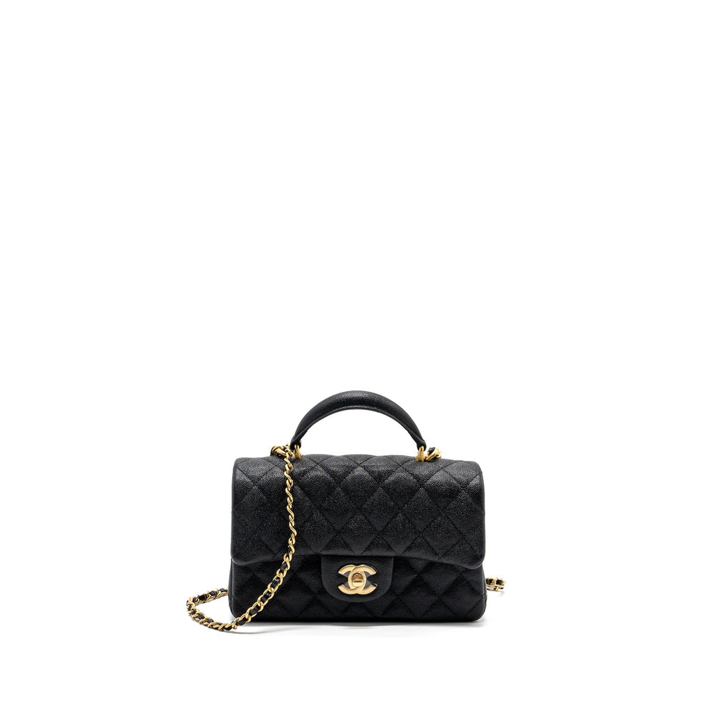 Chanel top handle mini rectangular flap bag caviar black