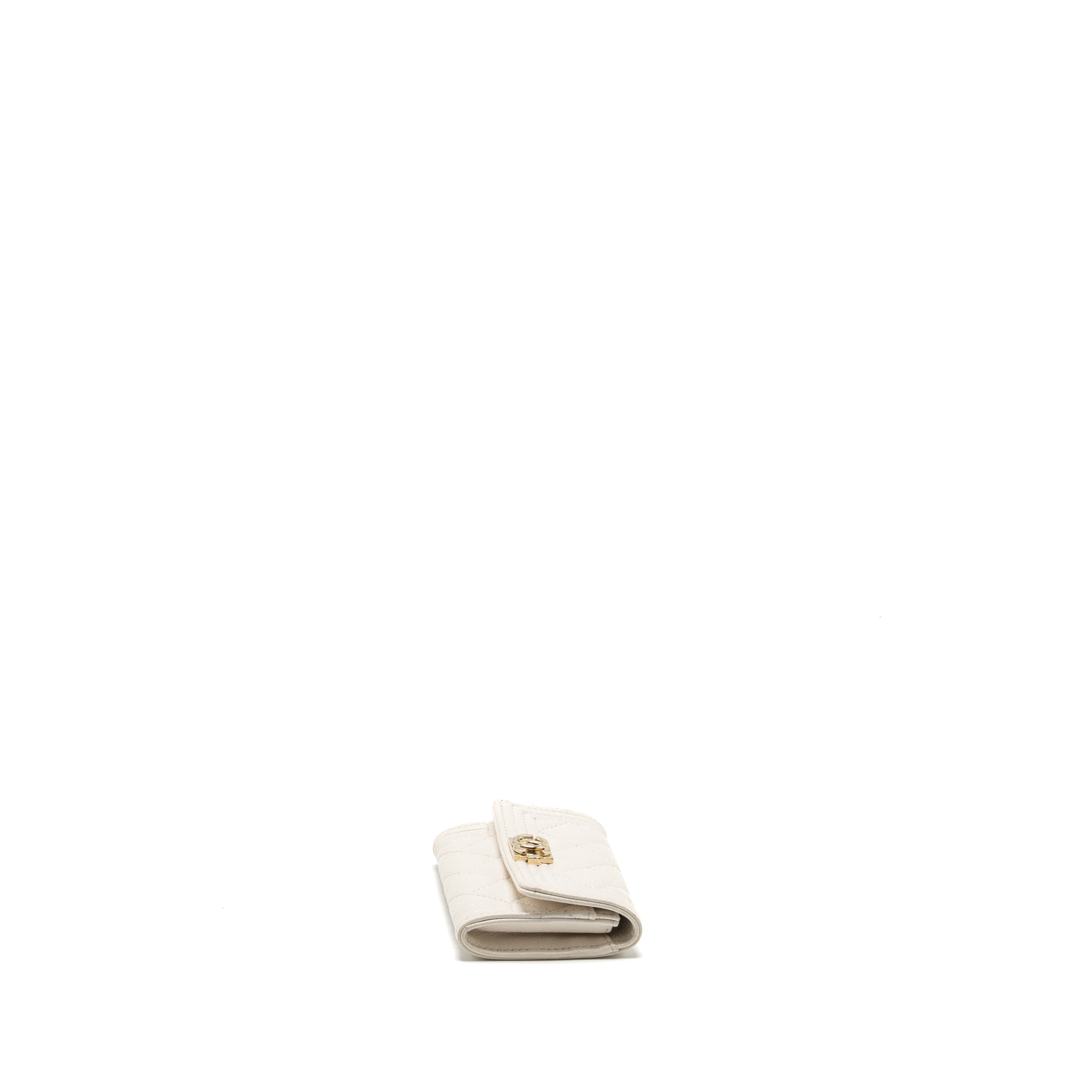 Chanel Boy Flap Card Holder Caviar White L