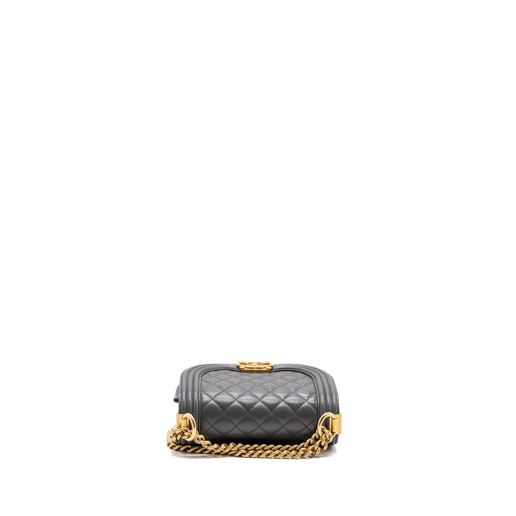 Chanel 22A Round Boy Messenger Bag Caviar Grey (Microchip)