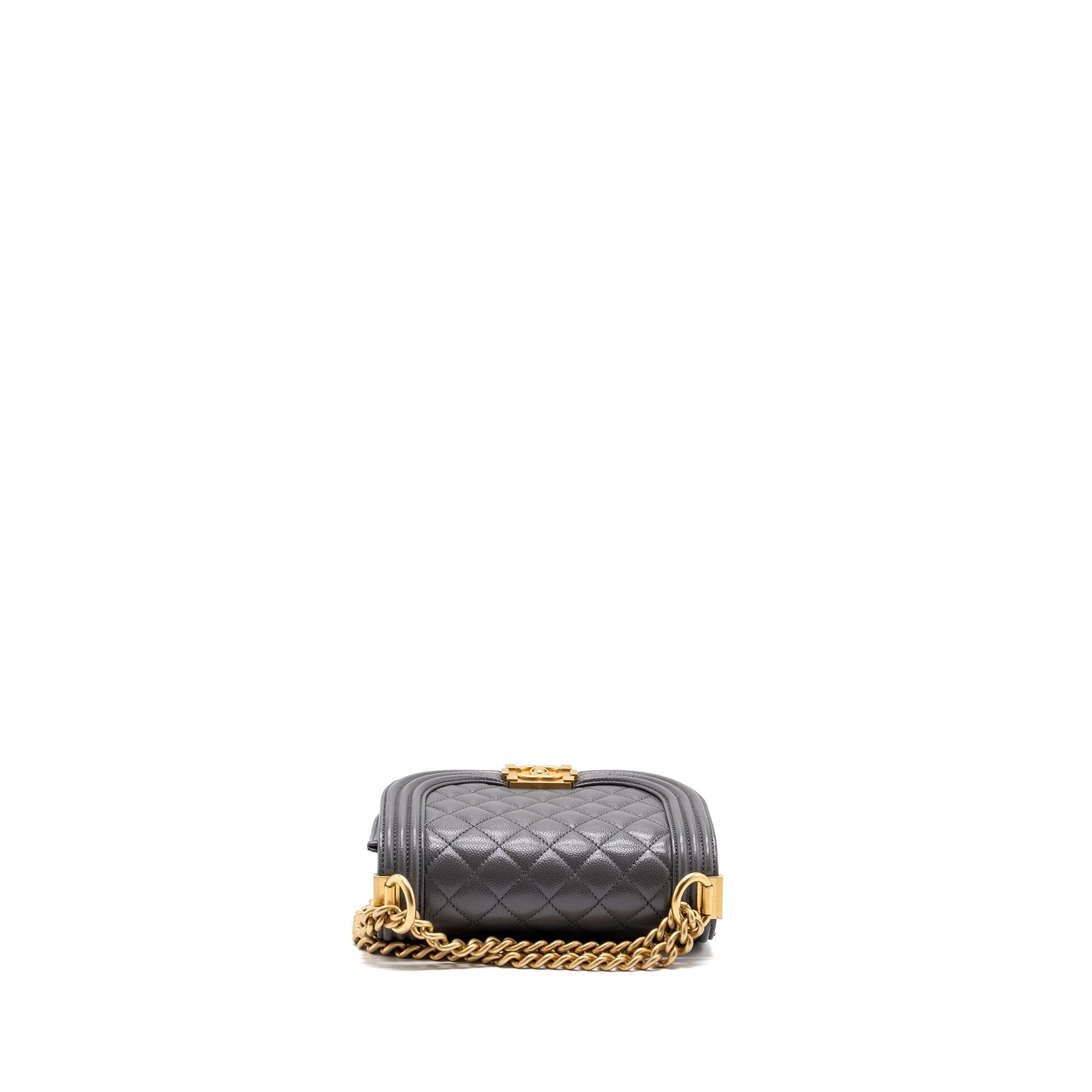 Chanel 22A Round Boy Messenger Bag Caviar Grey (Microchip)