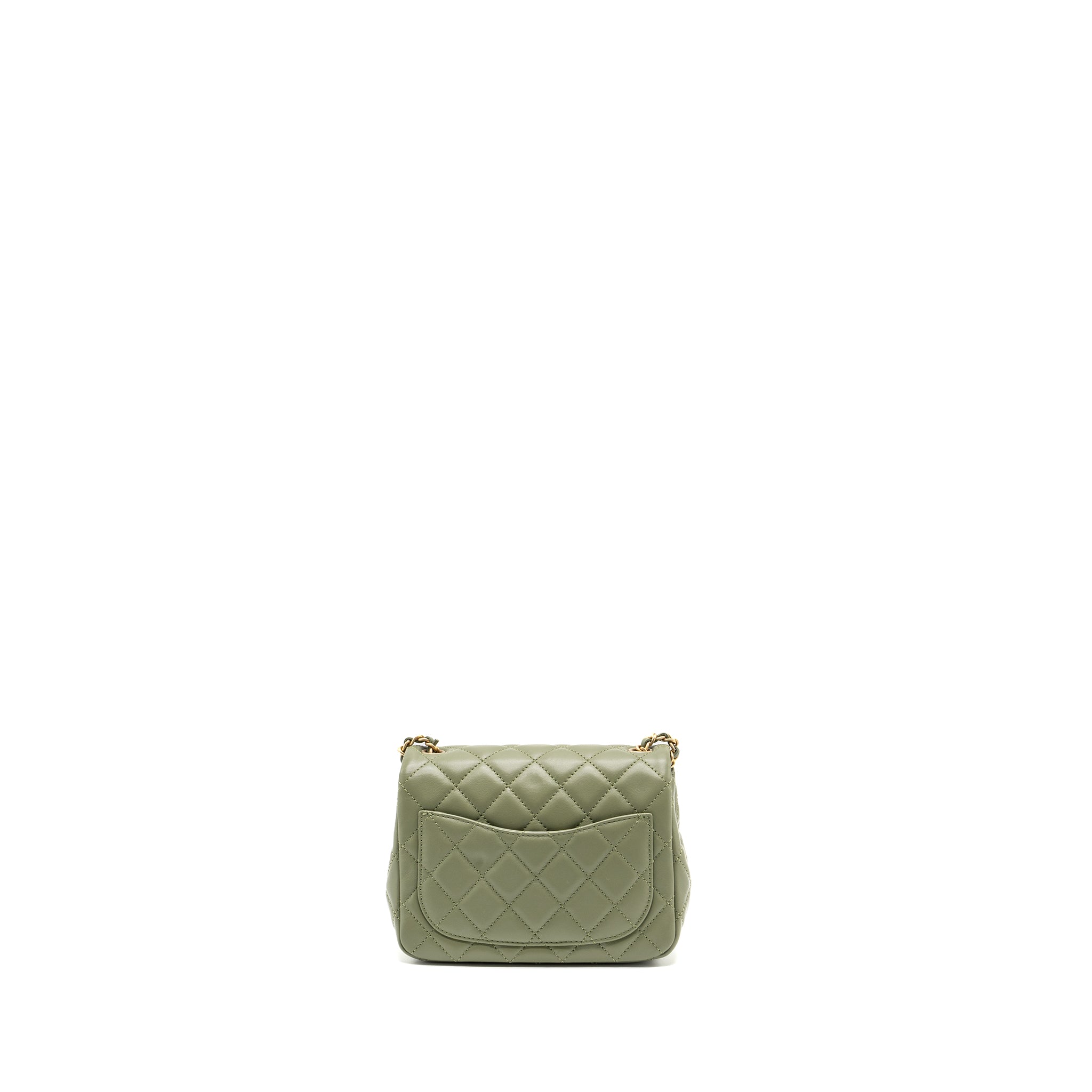 Chanel pearl crush mini square flap bag lambskin green  (microchip)