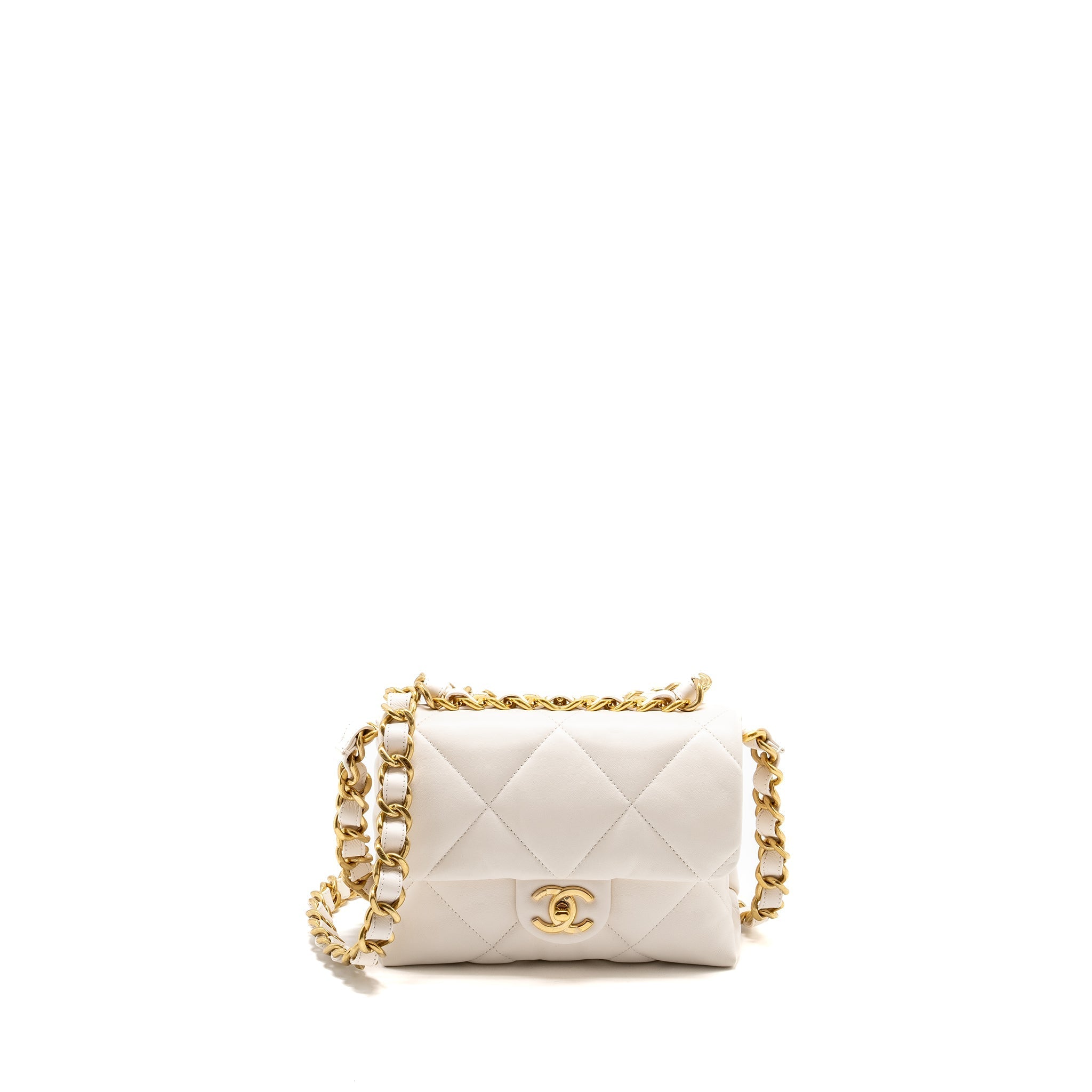Chanel 22B Chain Cushion Flap Bag Lambskin White  (Microchip)