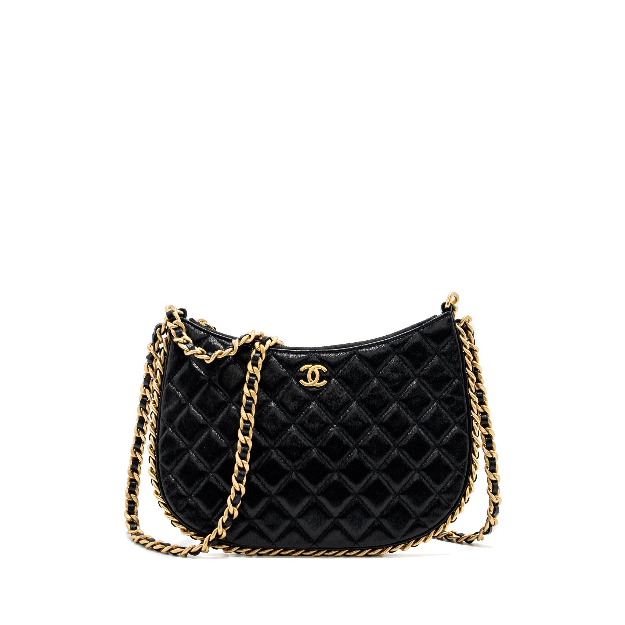 Chanel moon hobo shoulder / crossbody bag goatskin black brushed  (microchip)