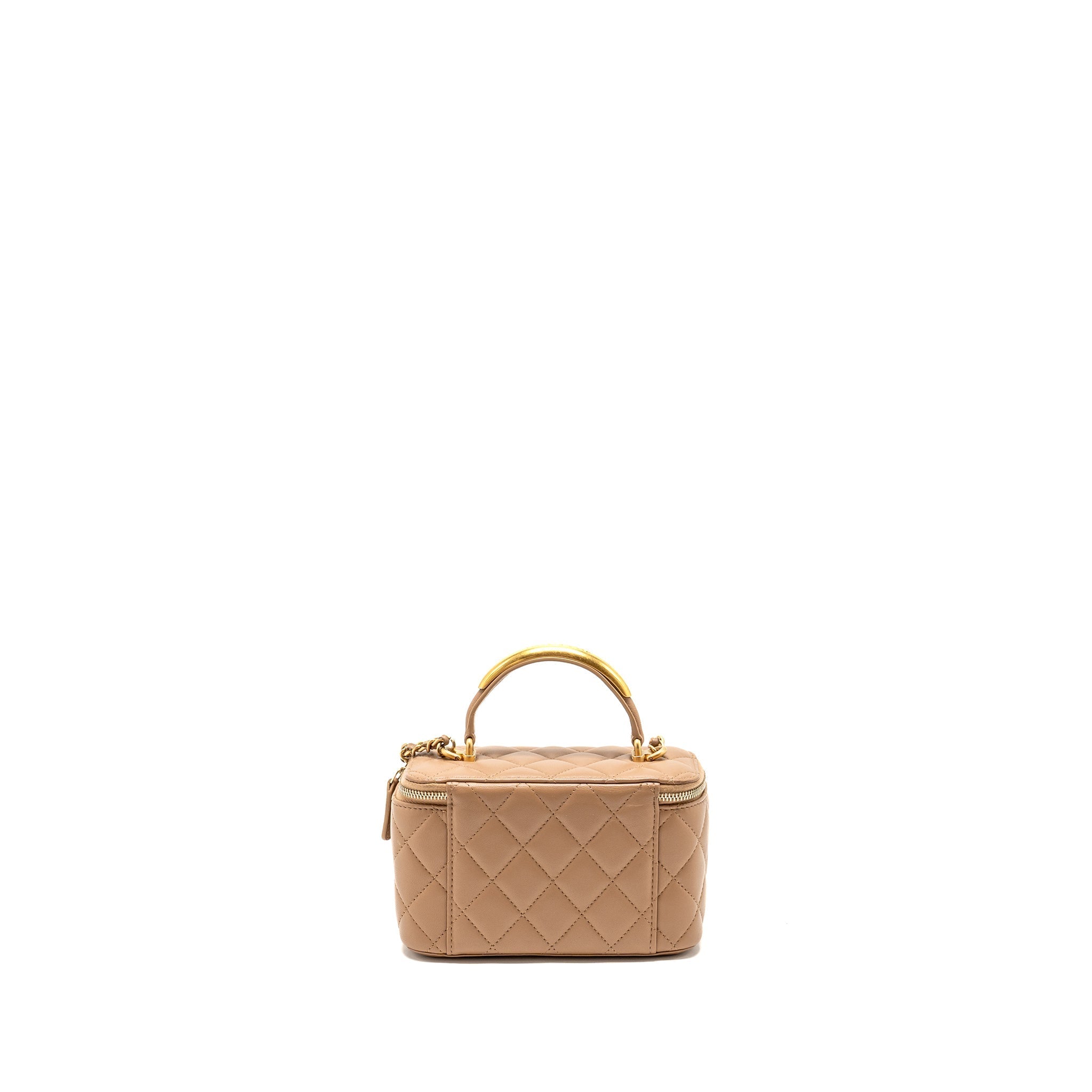 Chanel Top Handle Long Vanity with Chain Lambskin Dark Beige  (Microchip)