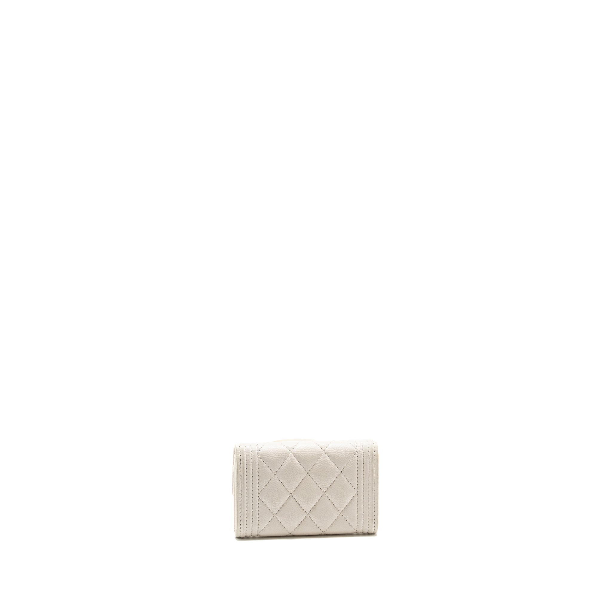 Chanel Boy Flap Card Holder Caviar White L