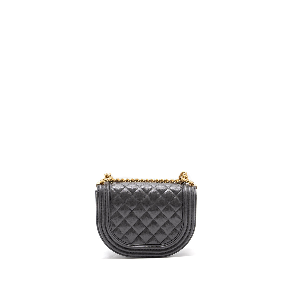 Chanel 22A Round Boy Messenger Bag Caviar Grey (Microchip)