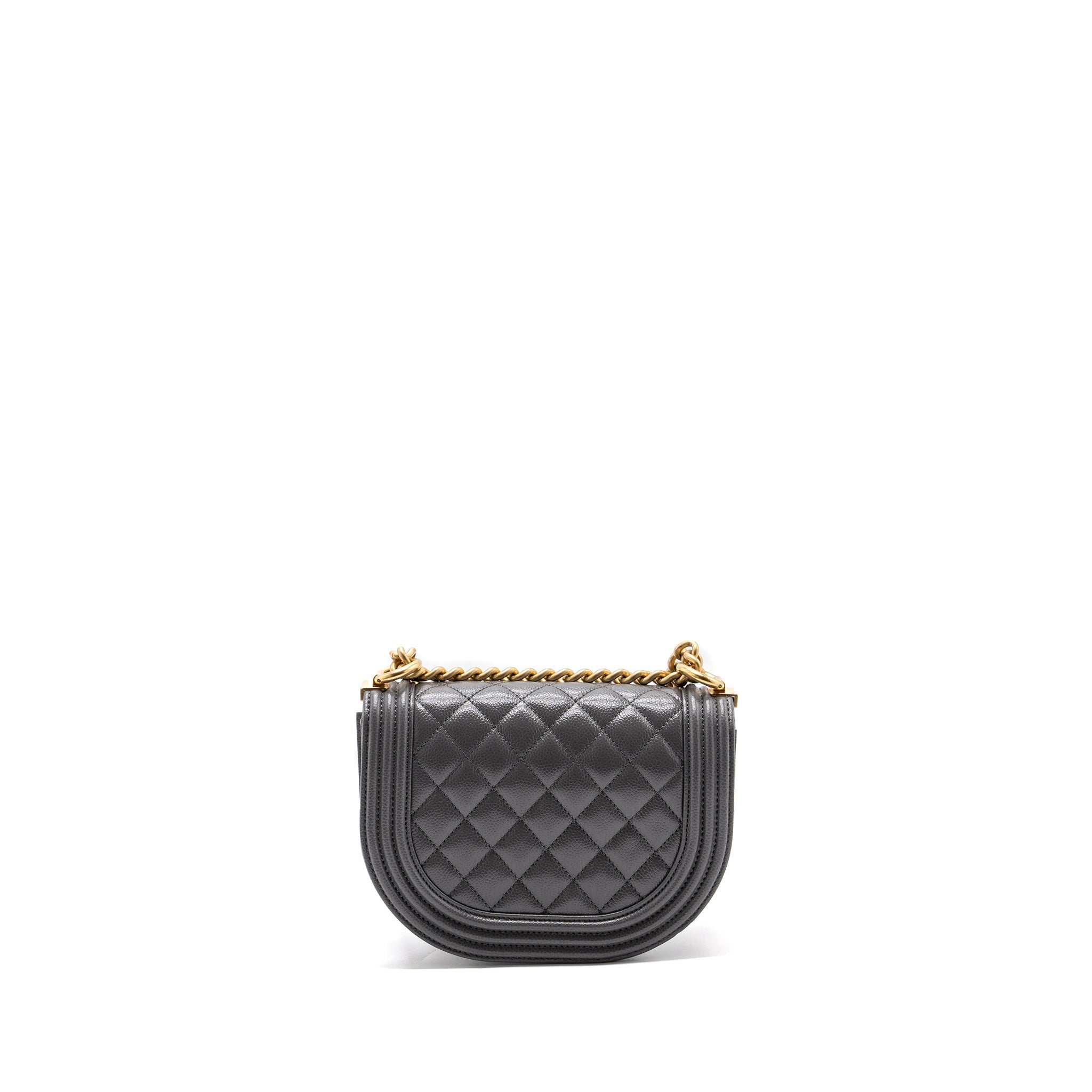 Chanel 22A Round Boy Messenger Bag Caviar Grey (Microchip)