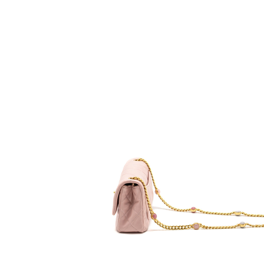 Chanel 22b Flap Bag with Gem Chain Lambskin Dust Pink  (microchip)